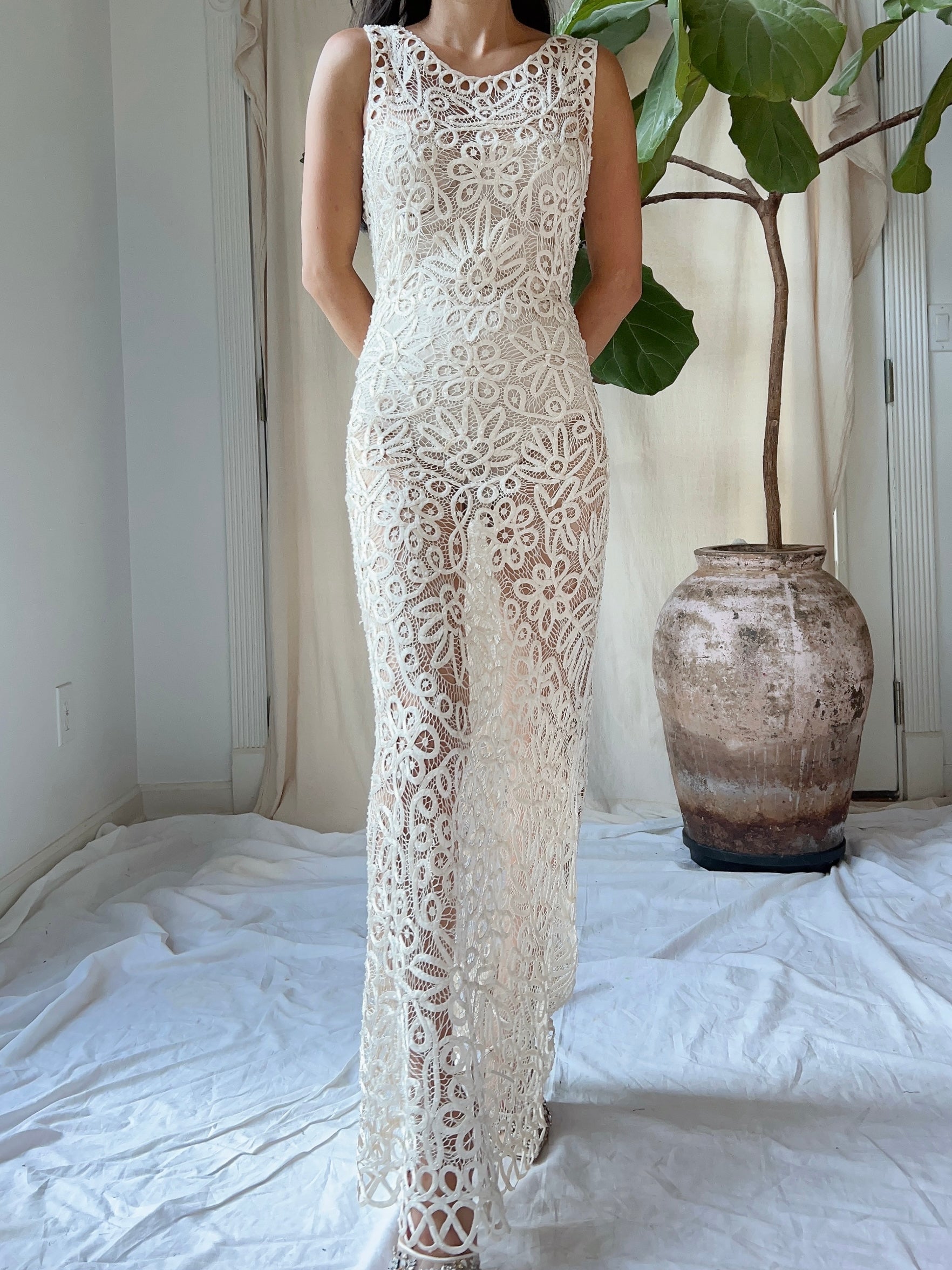 Vintage Ivory Silk Hand Beaded Dress - S/M | G O S S A M E R Vintage Ivory Silk Hand Beaded Dress - S/M | G O S S A M E R
