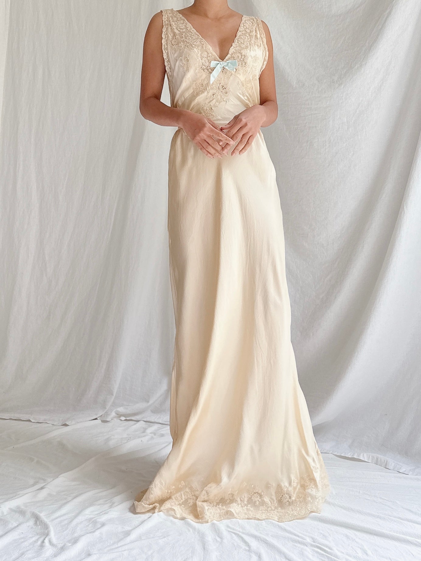 1930s Butter Silk Slip Gown - S
