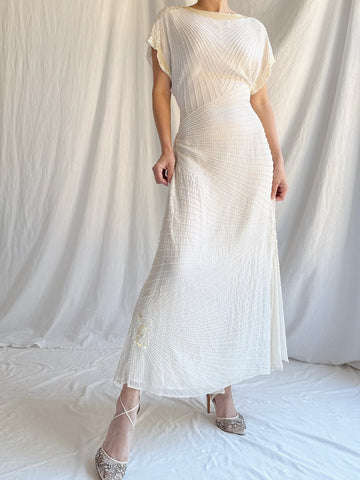 Vintage Silk Chiffon Beaded Dress - S