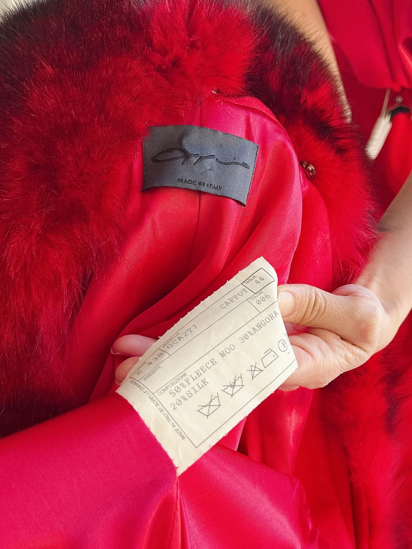 Vintage Red Wool Fox Fur Coat - M