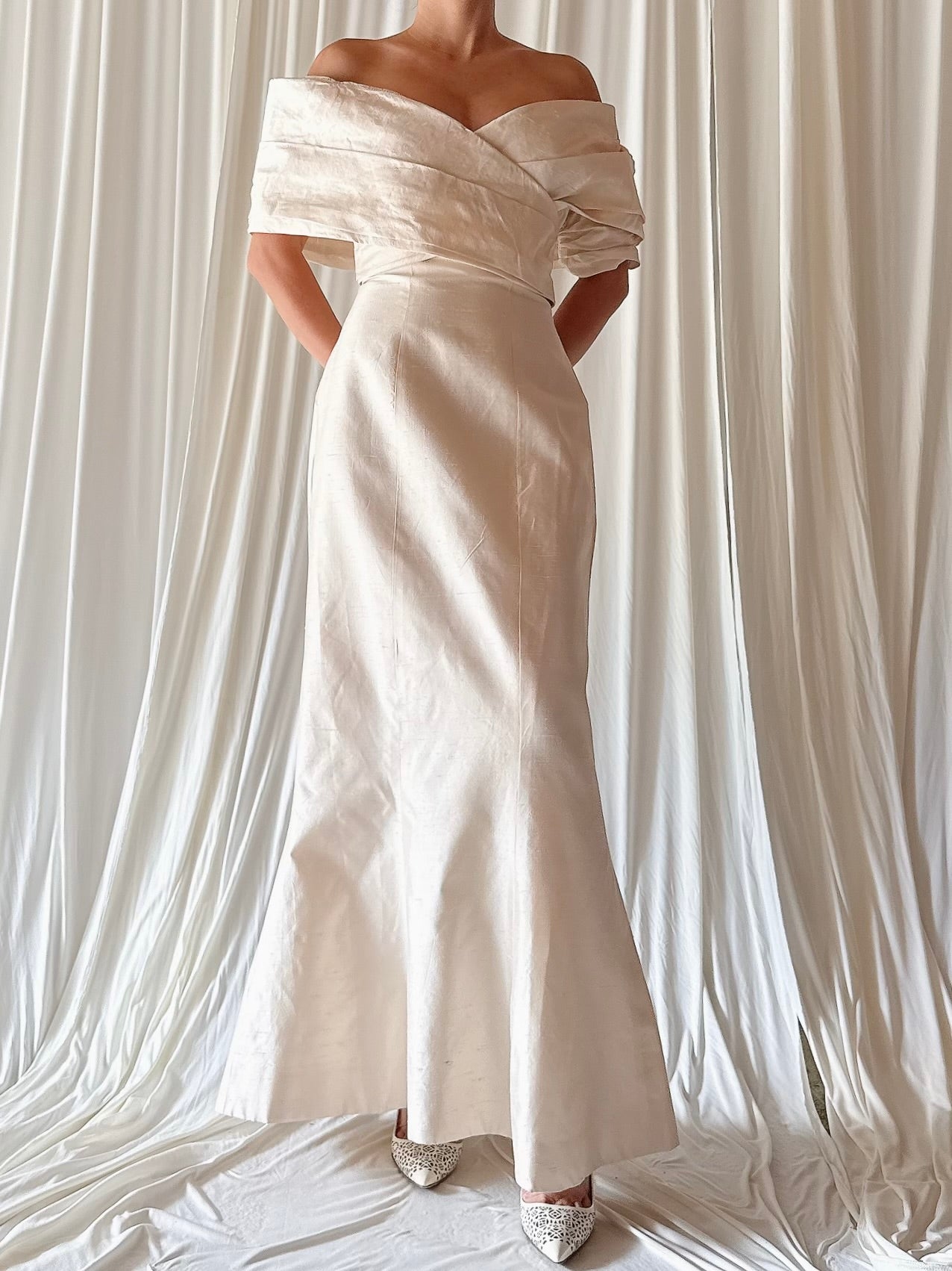Vintage Watters Off The Shoulder Column Raw Silk - XS