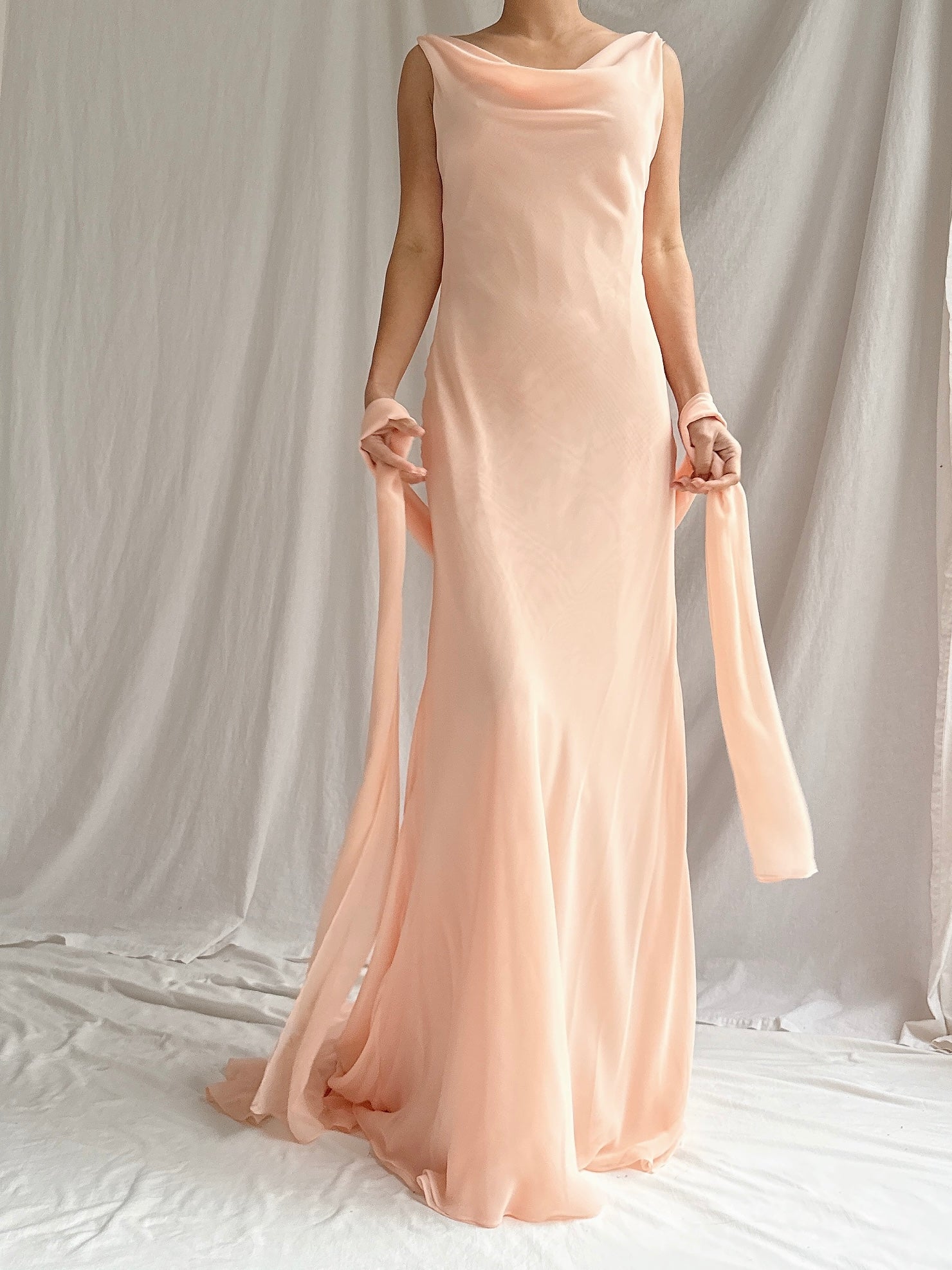 Vintage Vera Wang Peach Chiffon Gown with Shawl - S/M