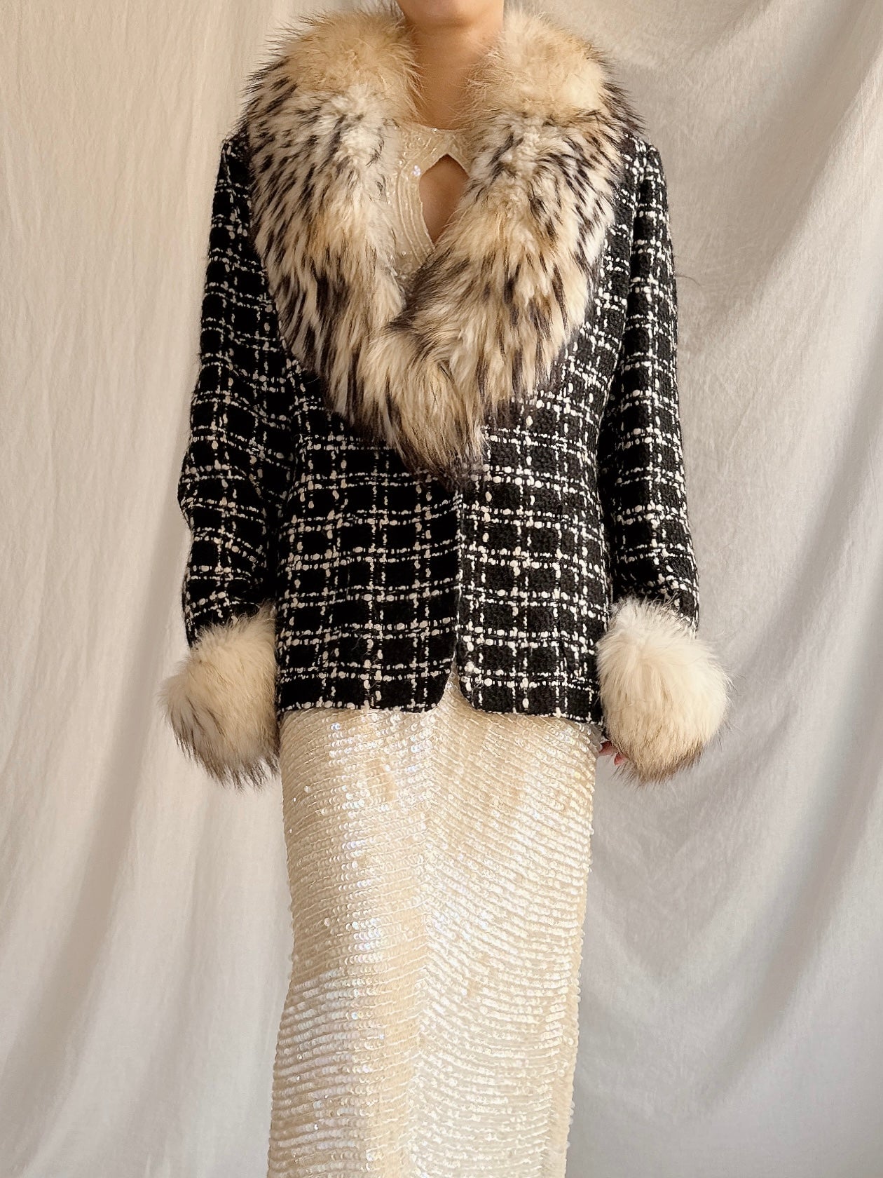 Vintage Solvai Paris Fox Fur Tweed Jacket - M/44