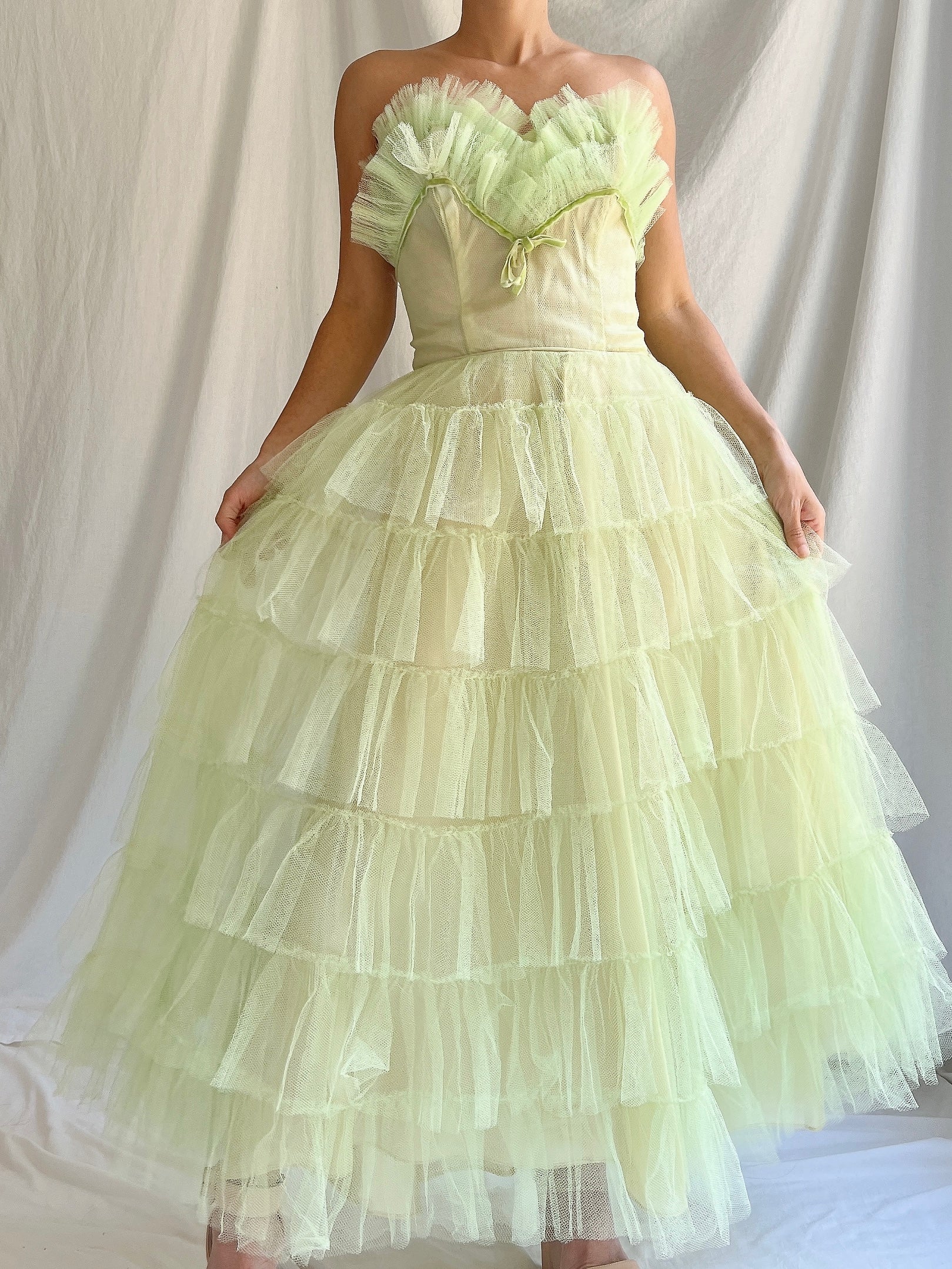 1950s Apple Green Tulle Dress - XS | G O S S A M E R 1950s Apple Green Tulle Dress - XS | G O S S A M E R