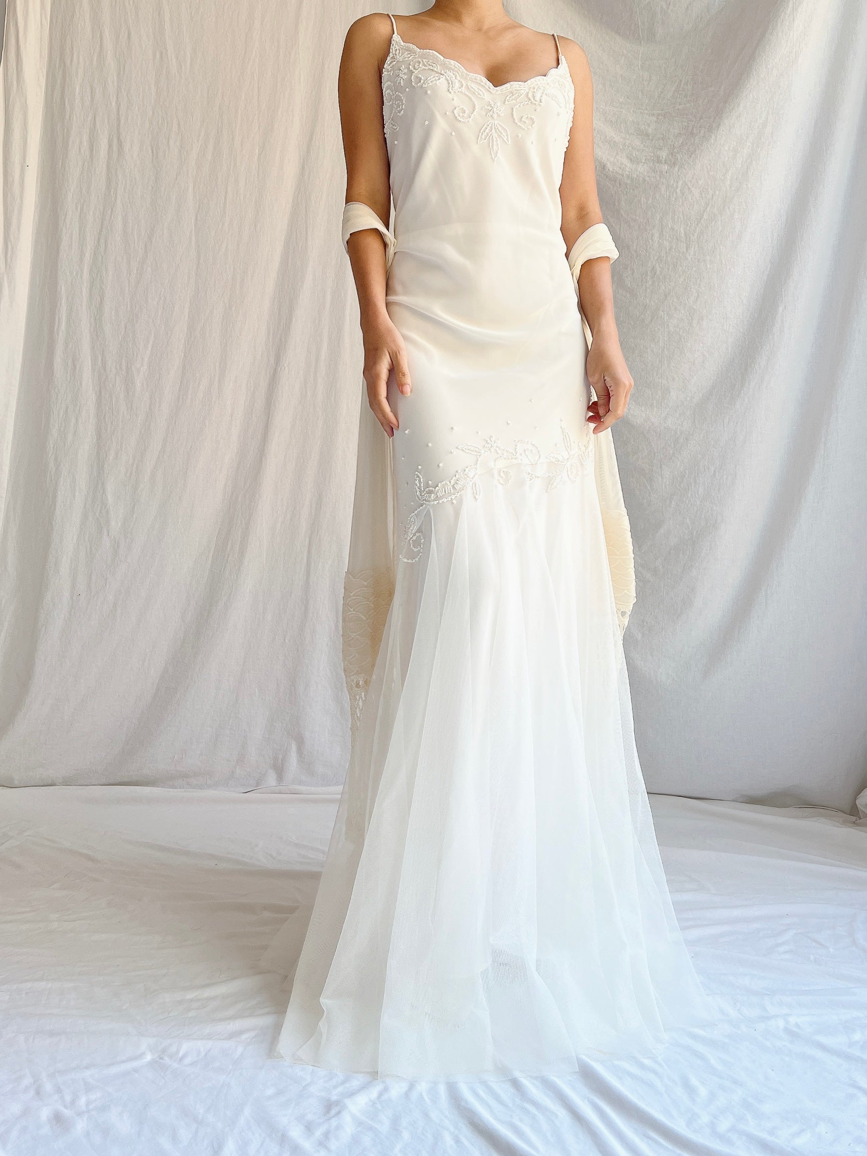 Vintage Chiffon and Tulle Gown - M