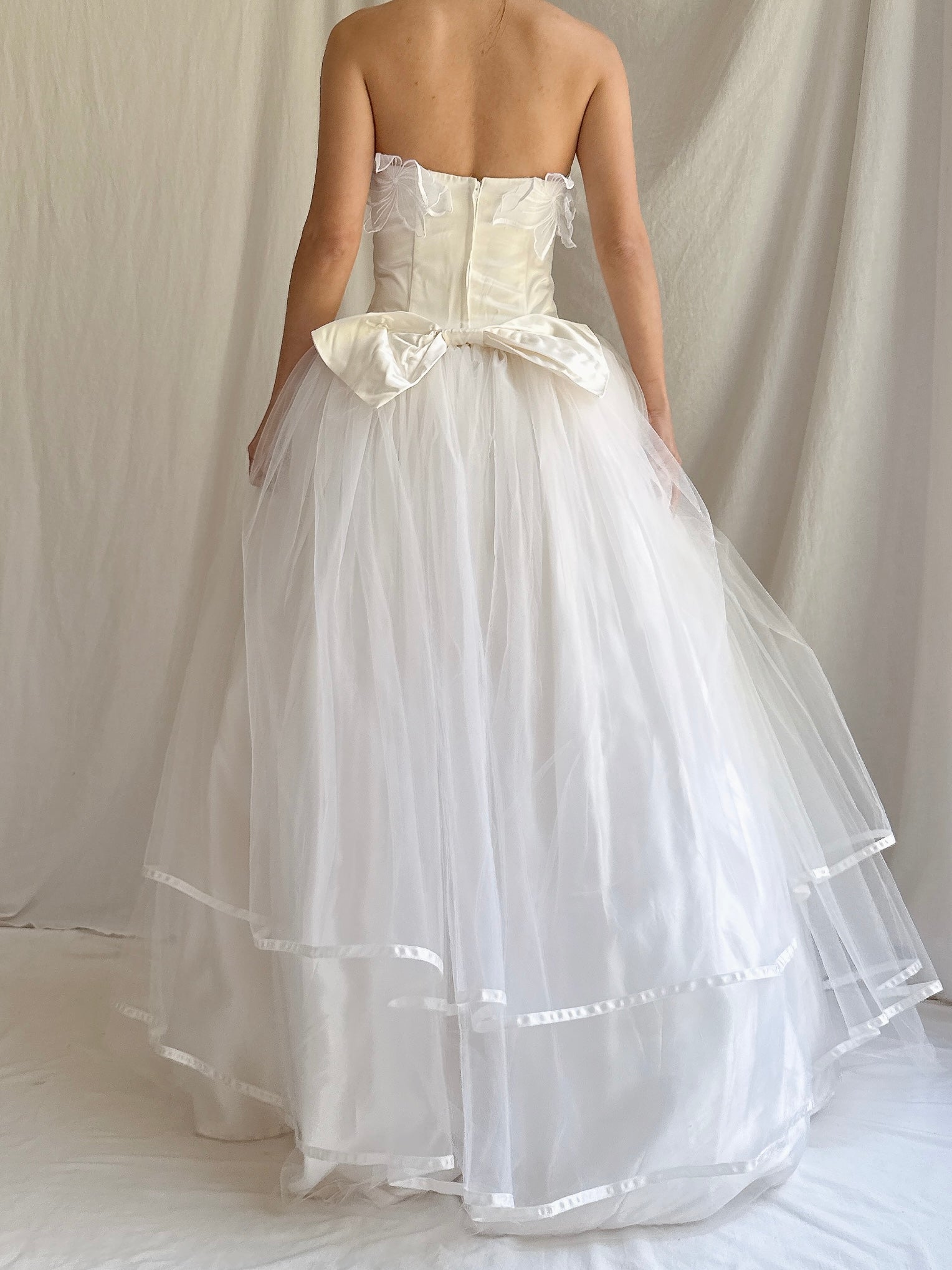 Vintage Strapless Applique Tulle Dress - S