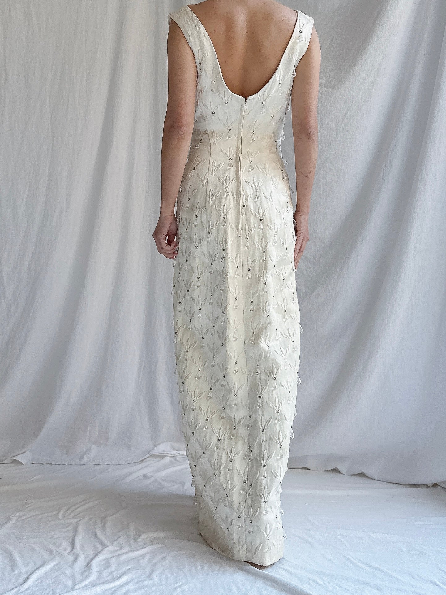 1960 Silk Brocade Crystal Droplet Gown - XS/S