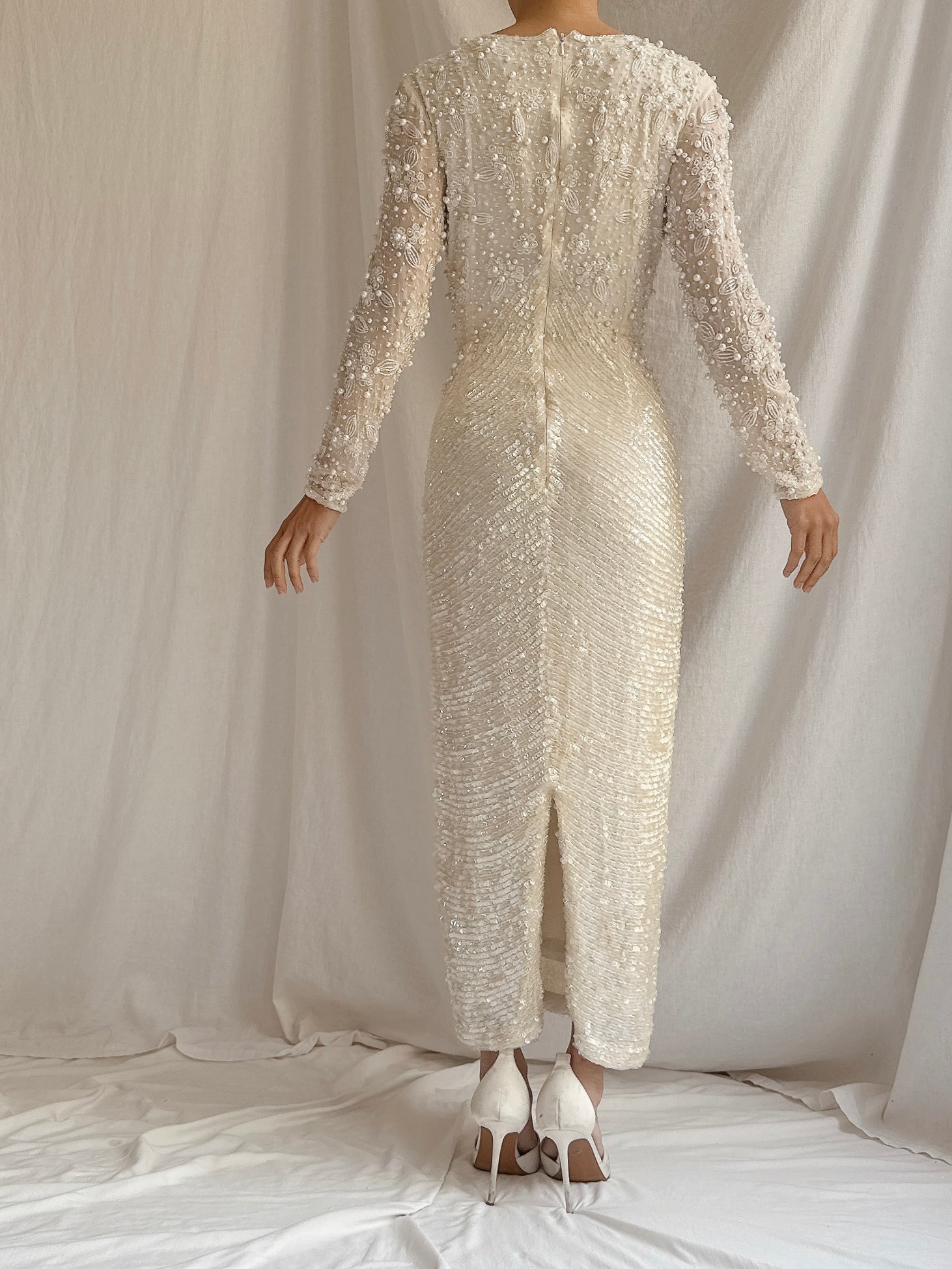 Vintage I. Magnin Silk Beaded Dress - S