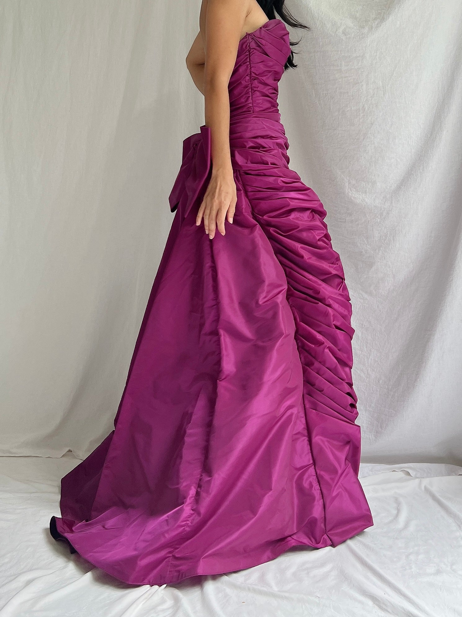 1990s Victor Costa Ruche Gown - S/6