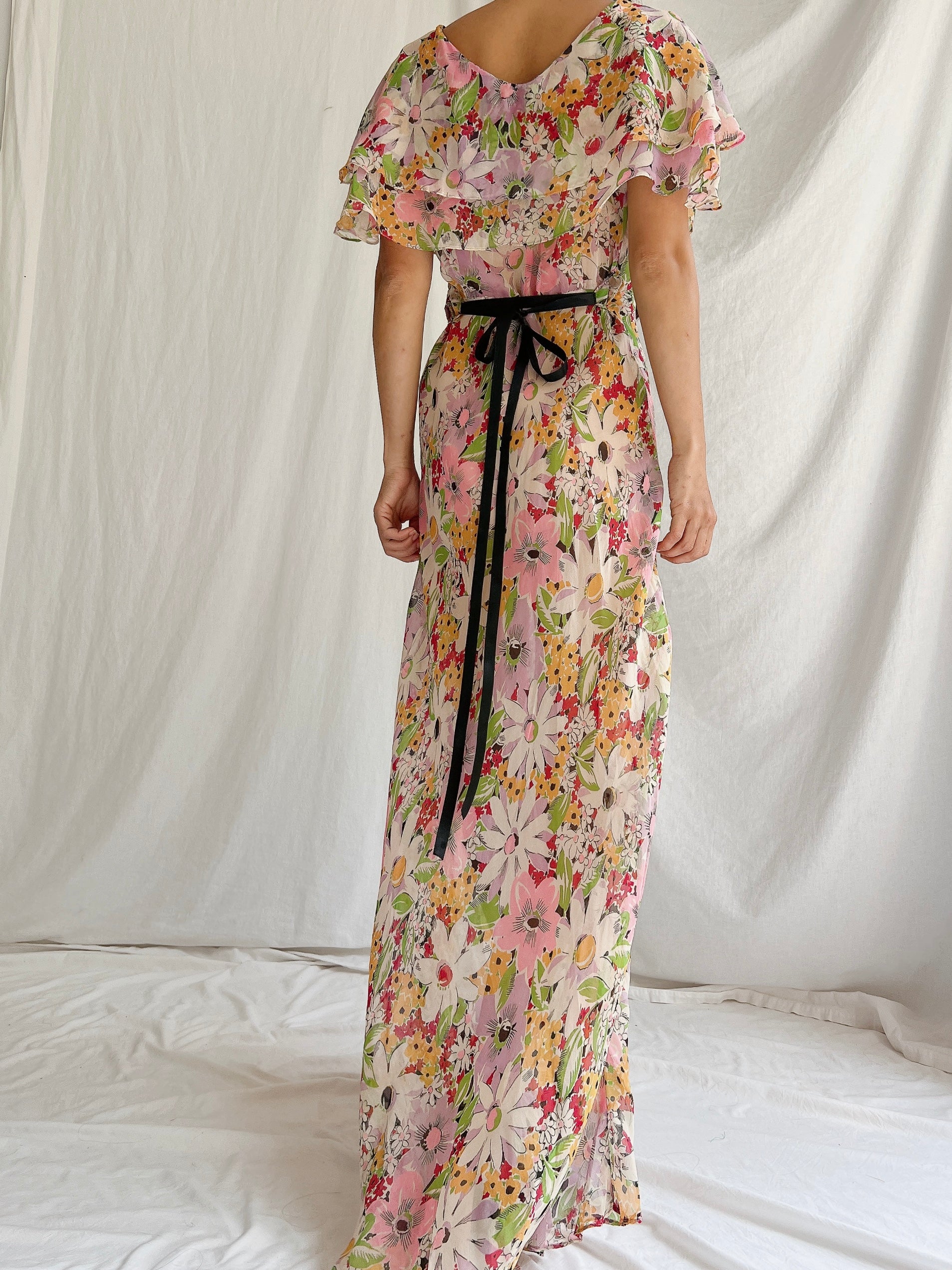 1930s Silk Floral Gown - XS/S