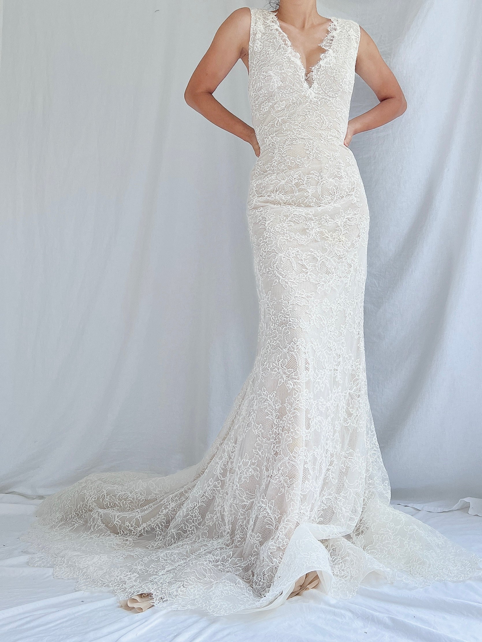 Liancarlo Nude/Ivory Lace Gown - 6