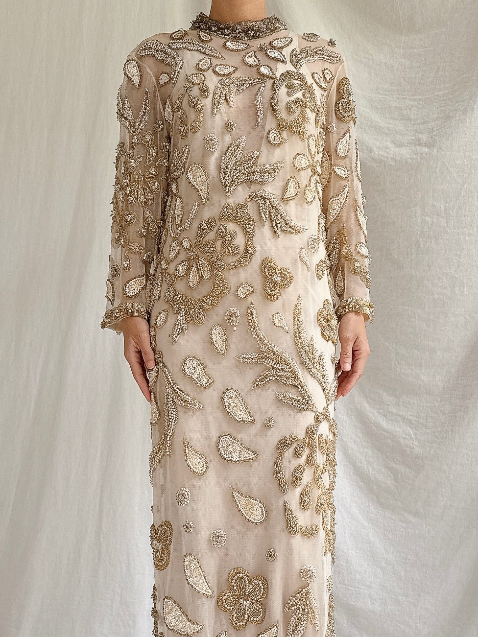 1960s Tulle Beaded Gown - M