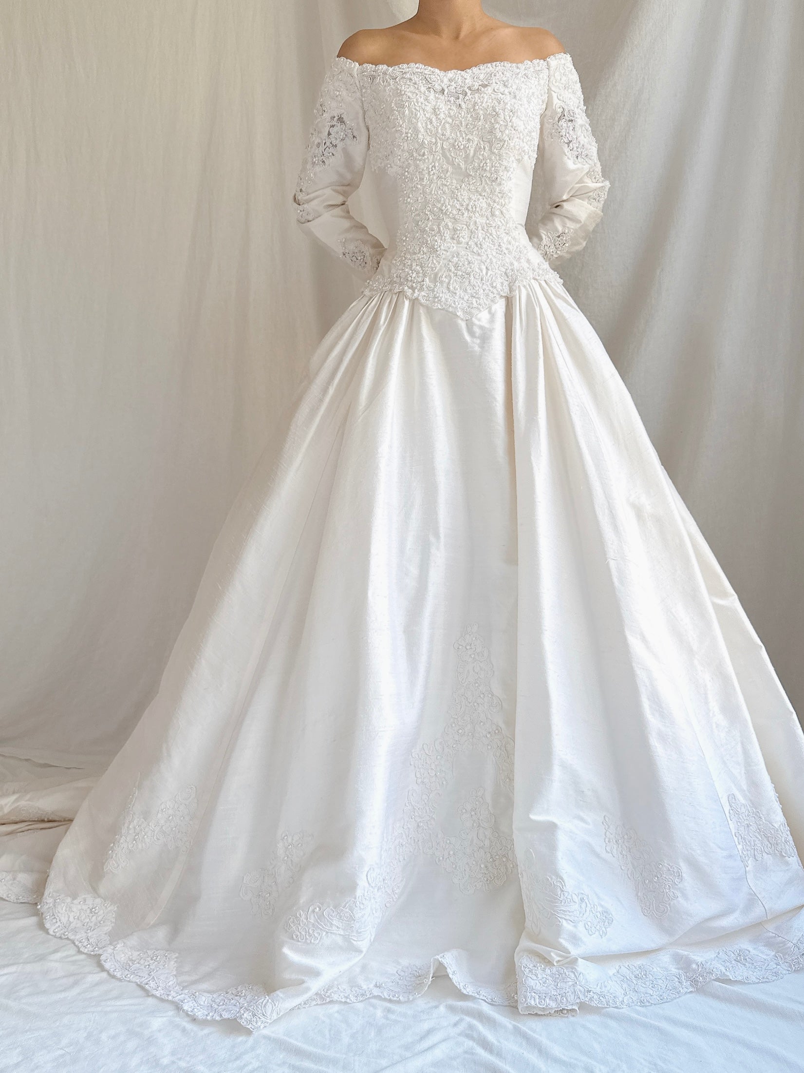 Vintage Long Sleeve Silk Gown - S