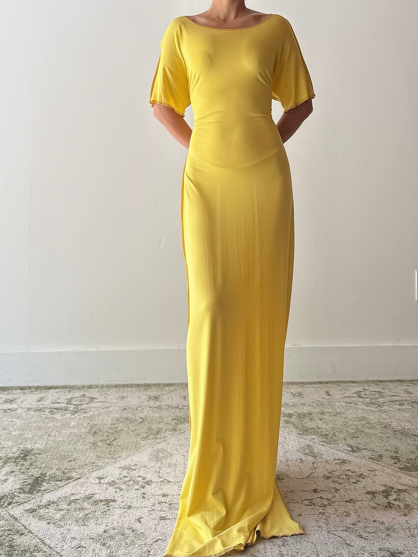 Vintage Benoit F. Yellow Stretchable T-Shirt Dress - M