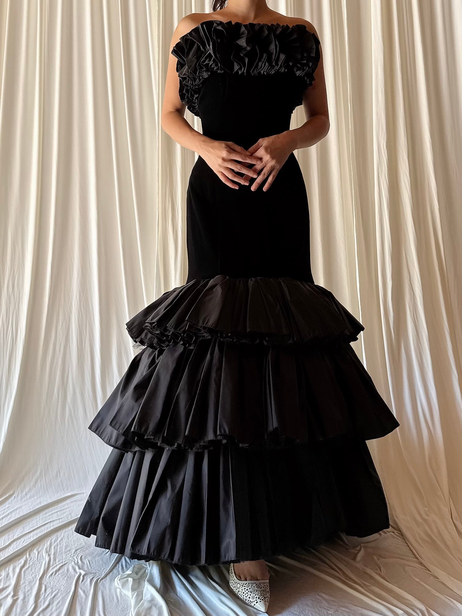 Vintage Victor Costa Velvet Tiered Dress