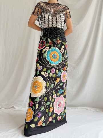 Vintage Raffia Embroidered Skirt - S