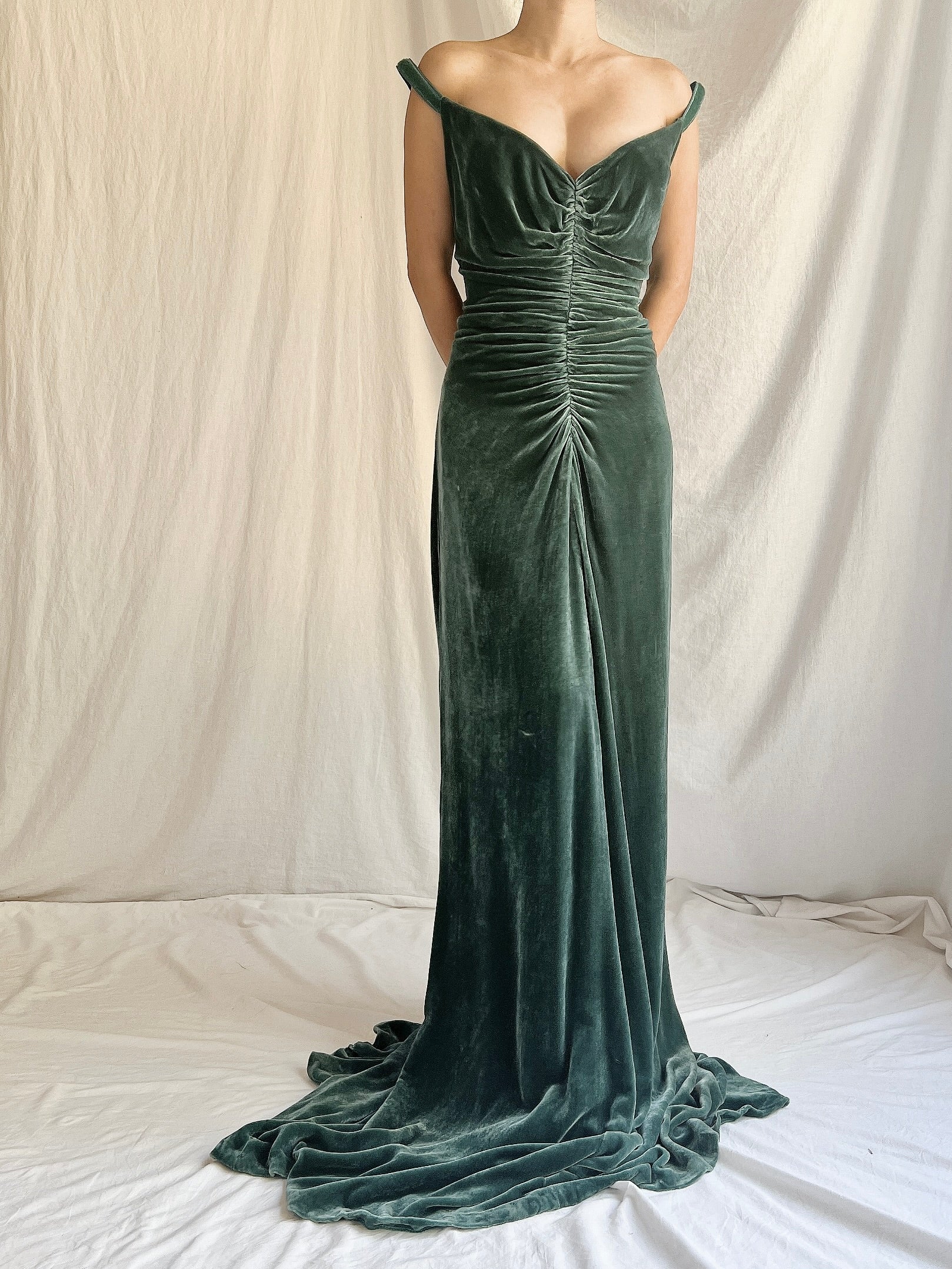 Vintage Moss Green Bellville Sassoon Silk Velvet Gown - L