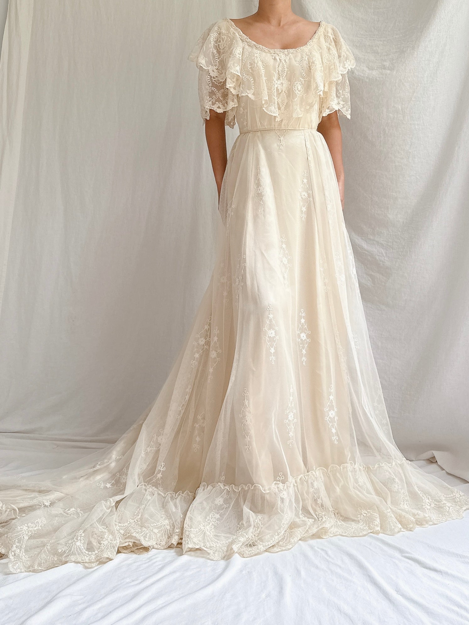 Vintage Embroidered Tulle Gown - XS