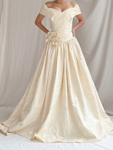 Vintage Jacquard Rosette Gown - S/M
