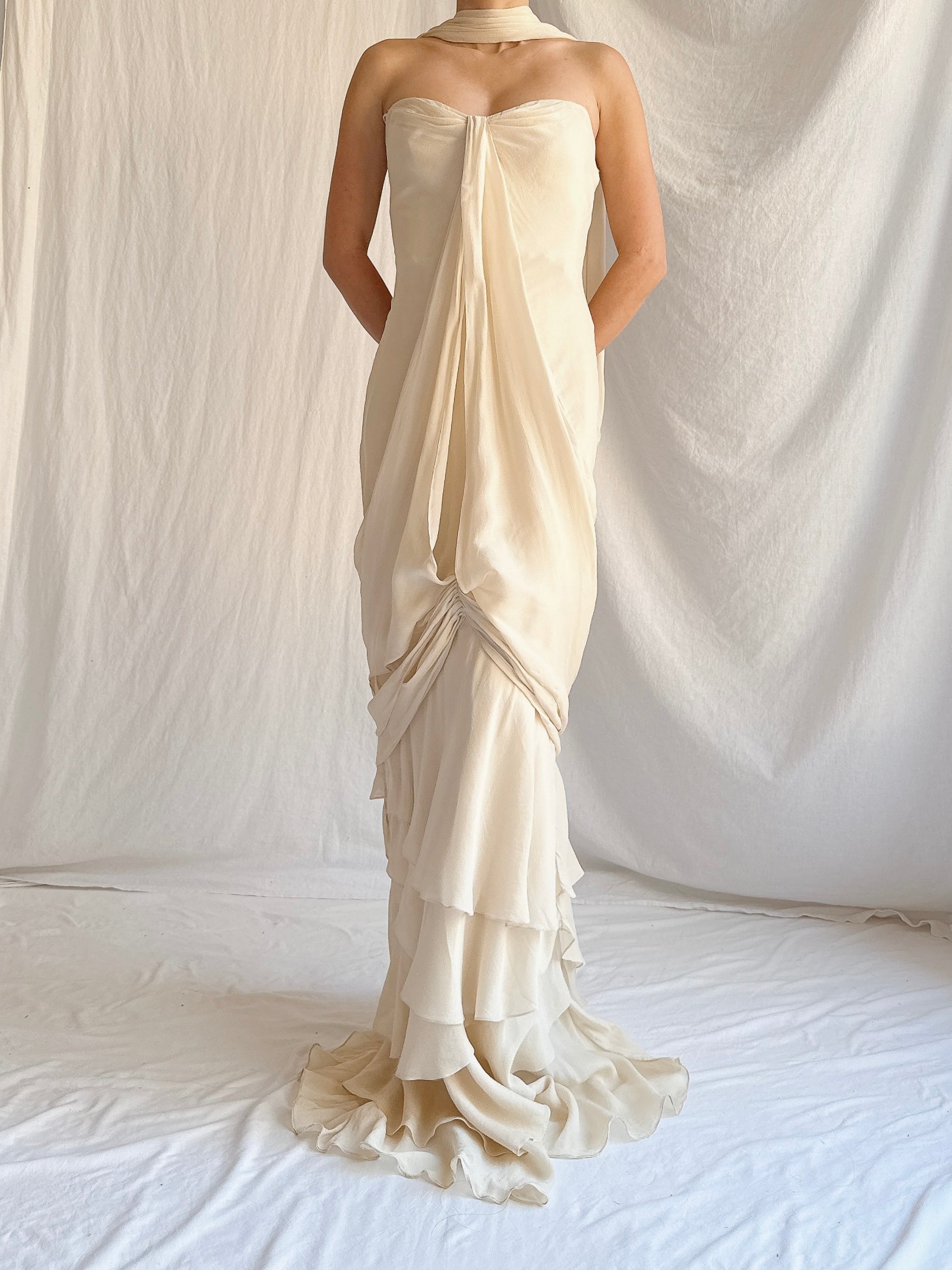 Vintage J Mendel Silk Draped Gown - S