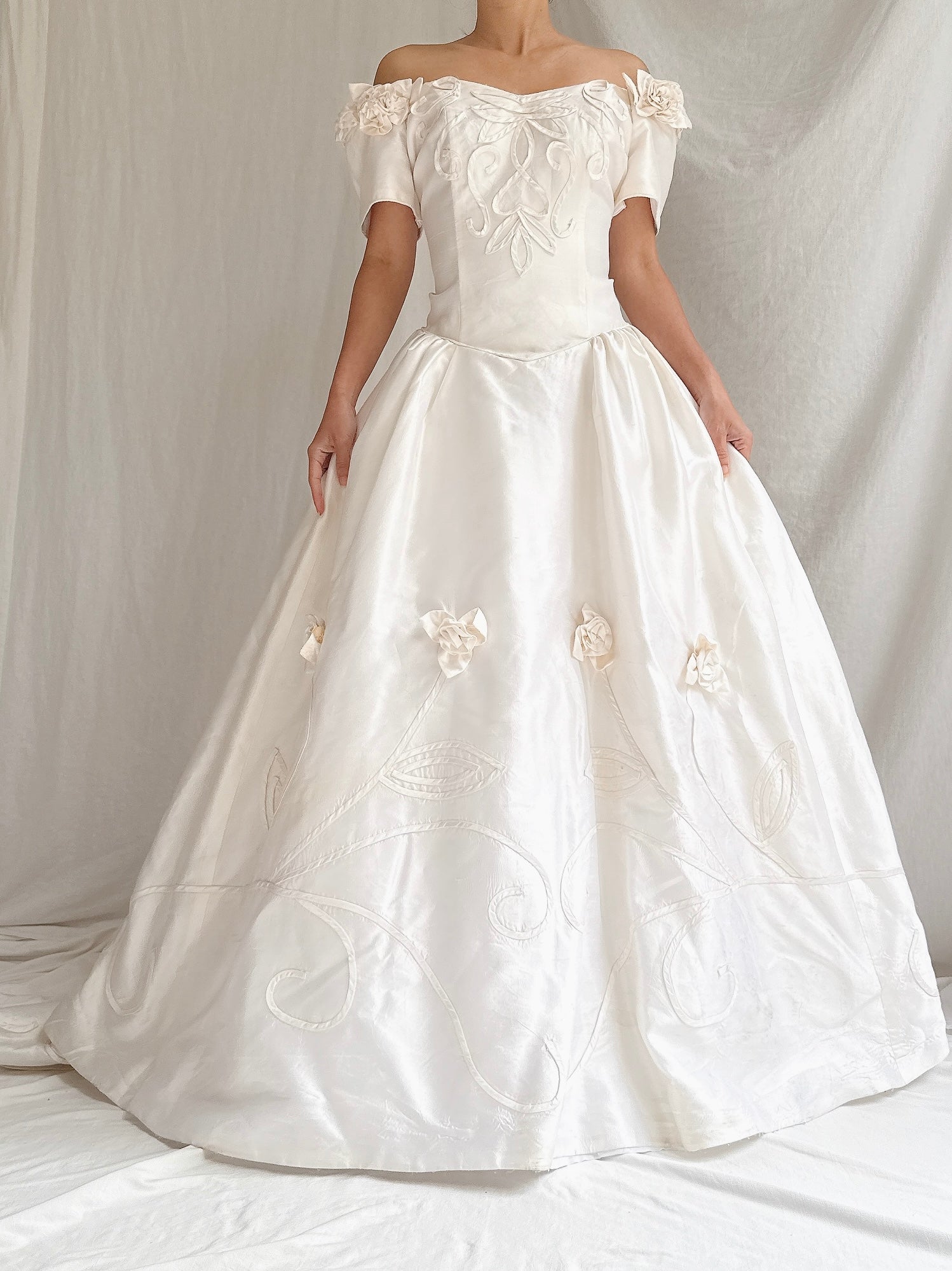 Vintage Silk Rosette Applique Dress - S