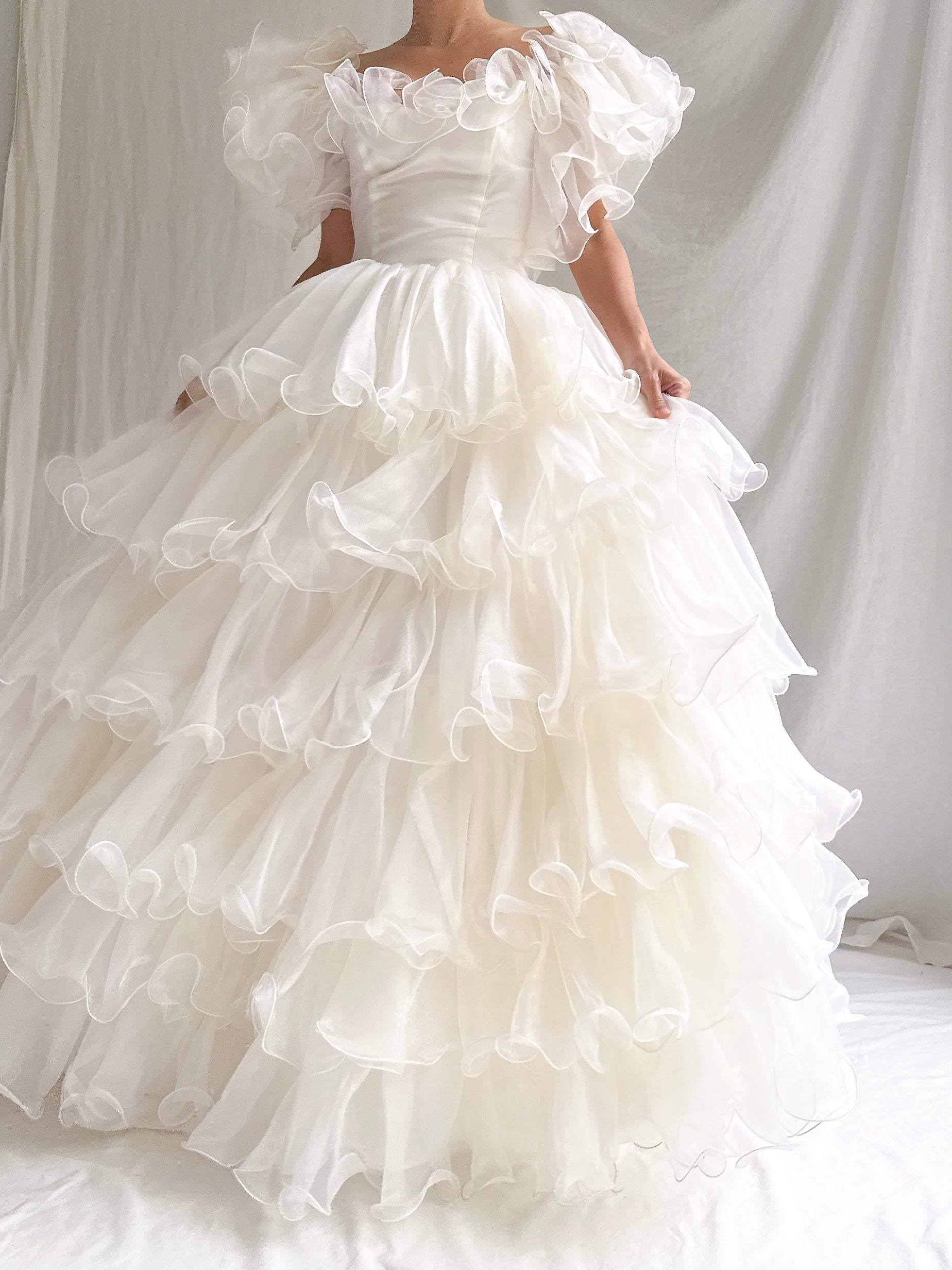 1980s Ruffle Voile Gown - XS