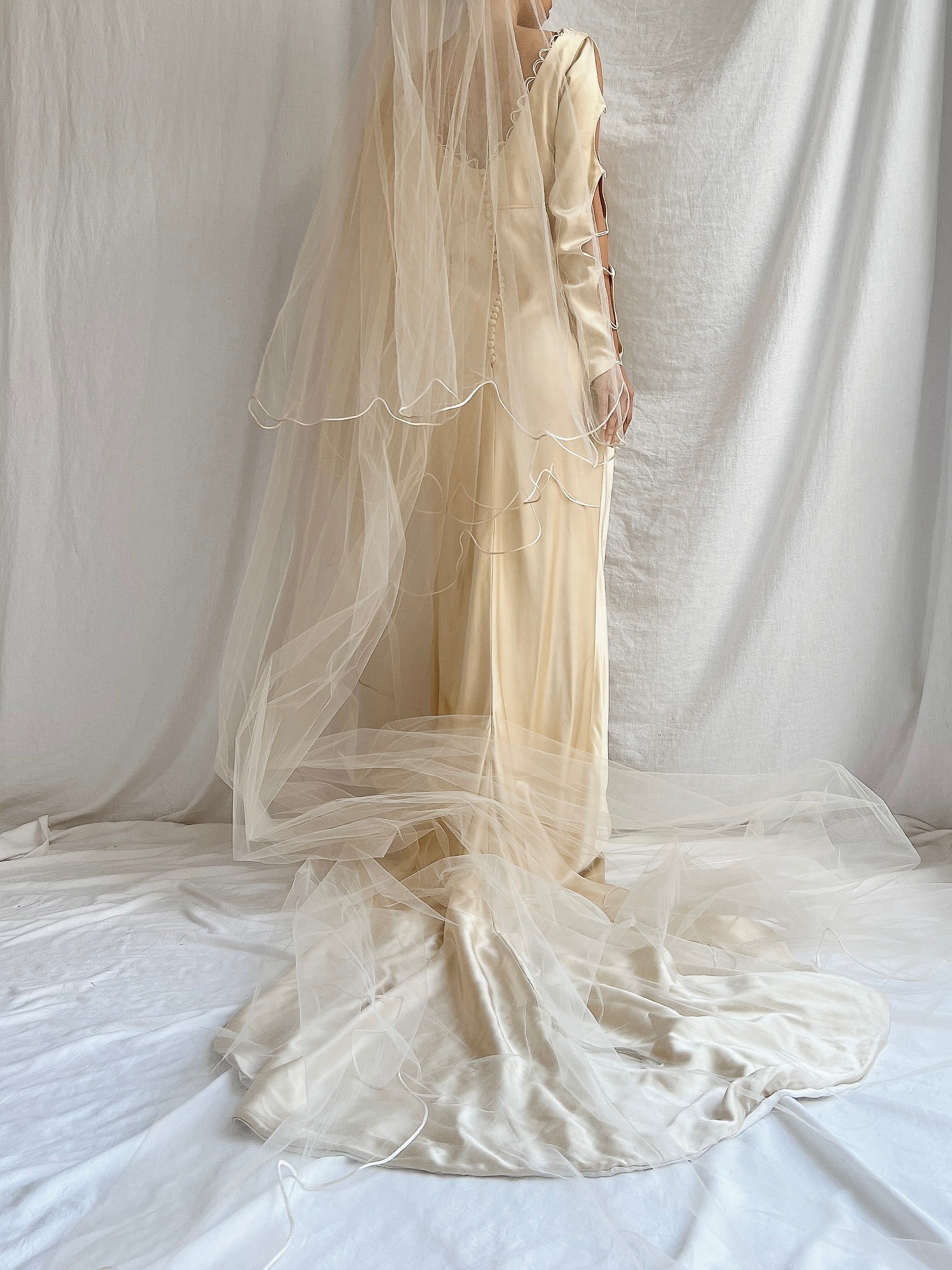 Vintage Gold/Champagne Silk Gown with Veil - S/M