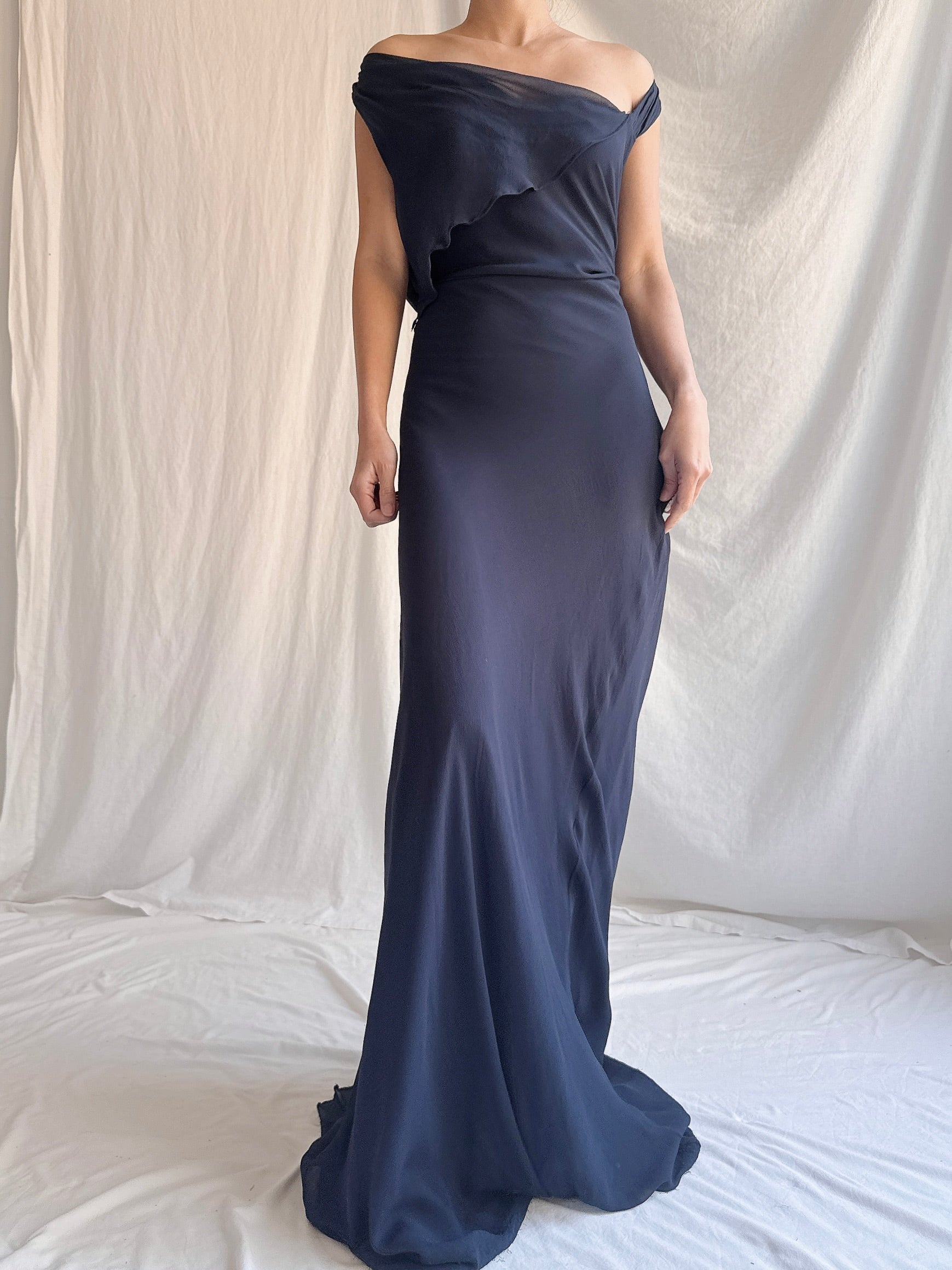 Vintage Midnight Blue Bellville Sassoon Silk Gown - M/L