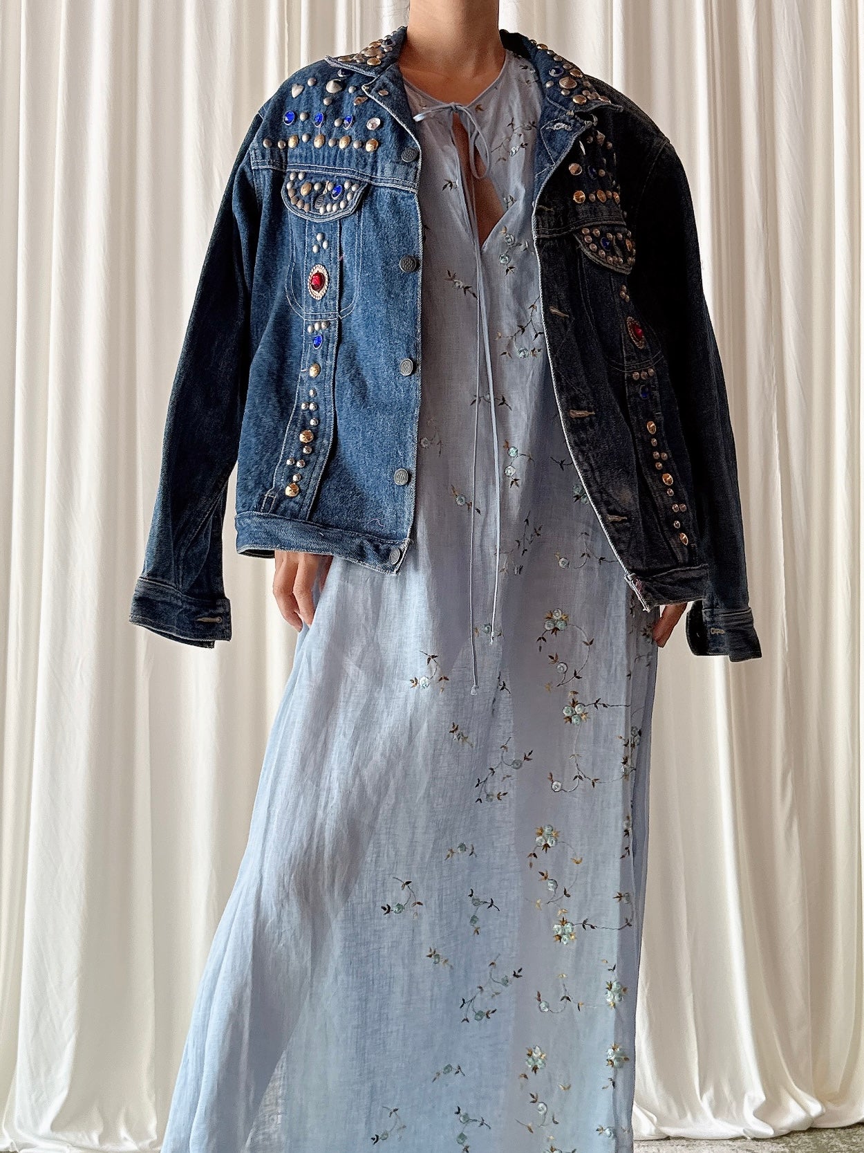 Vintage Denim Embellished Jacket - M