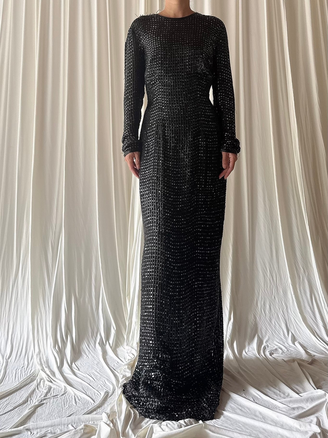 Vintage Steven Yearrick Black Silk Beaded Gown - M/6