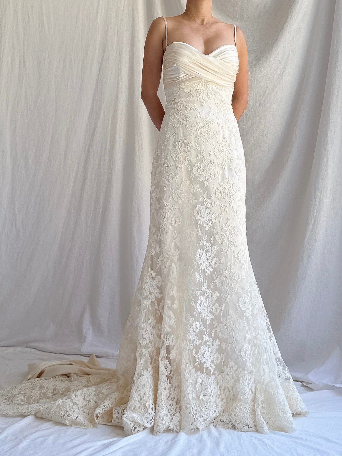 Vintage Alencon Lace and Silk Gown - S/6