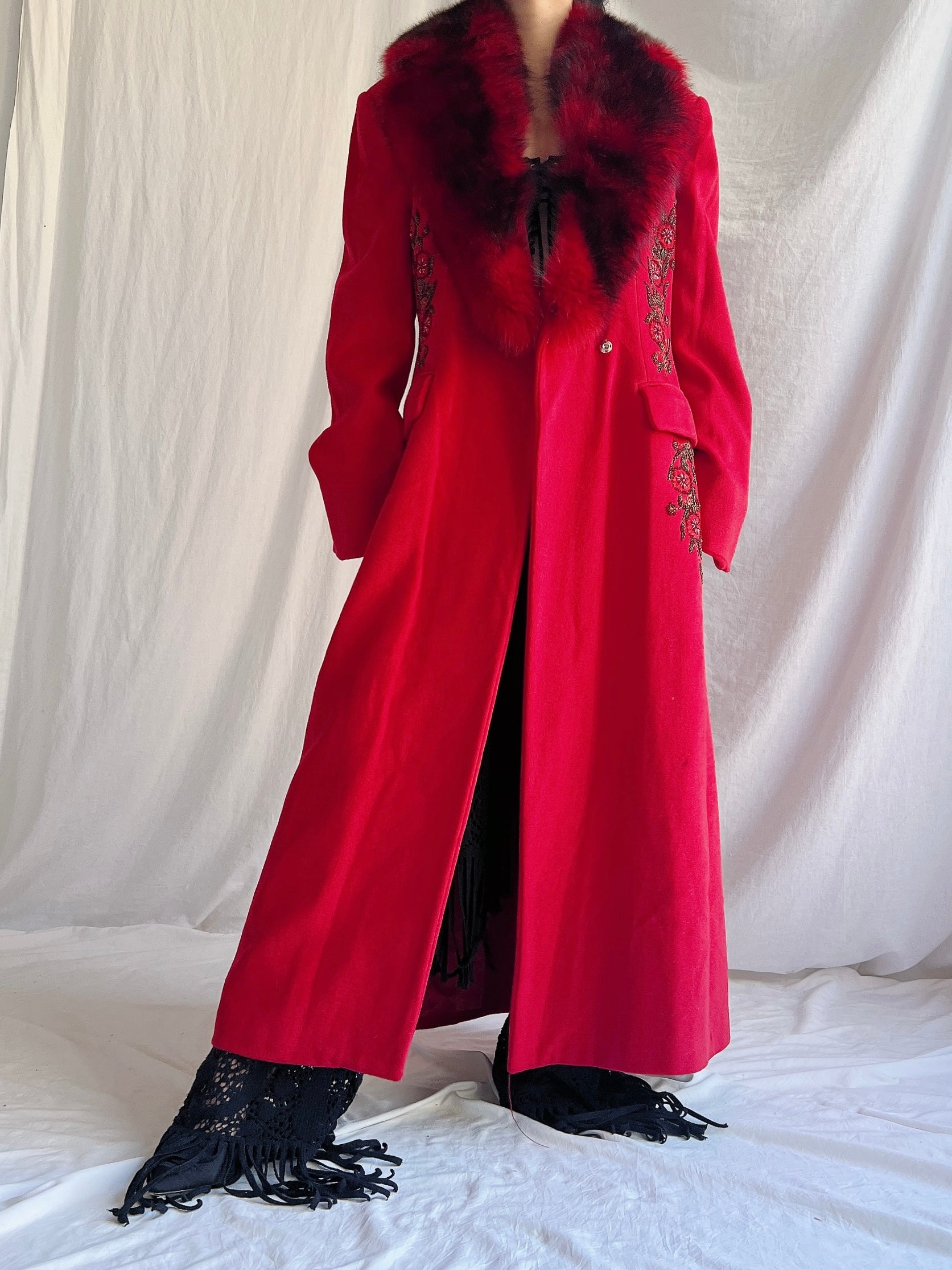 Vintage Wool Fox Fur Collar Coat - M