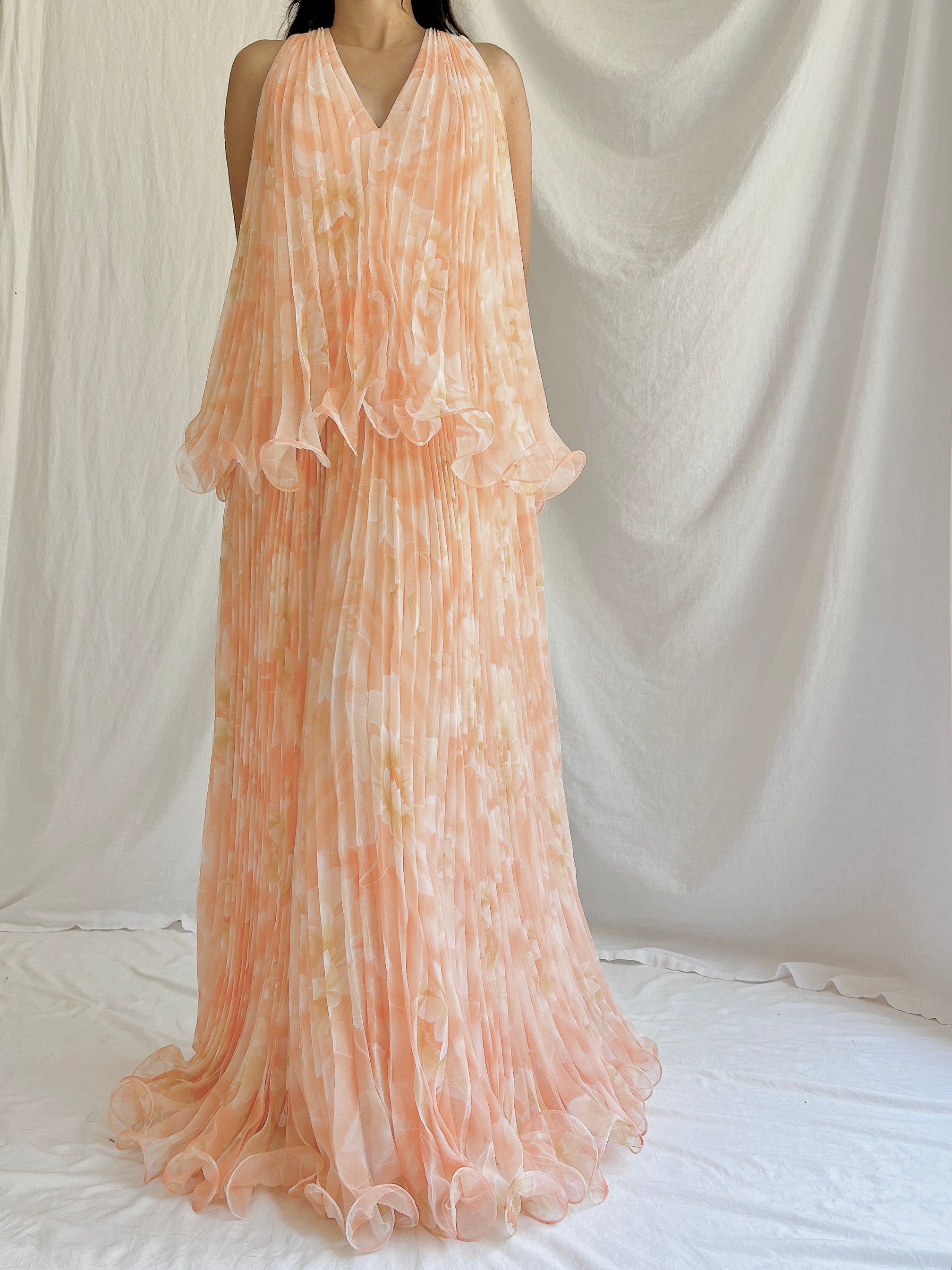 1960s Pleated Chiffon Gown - S