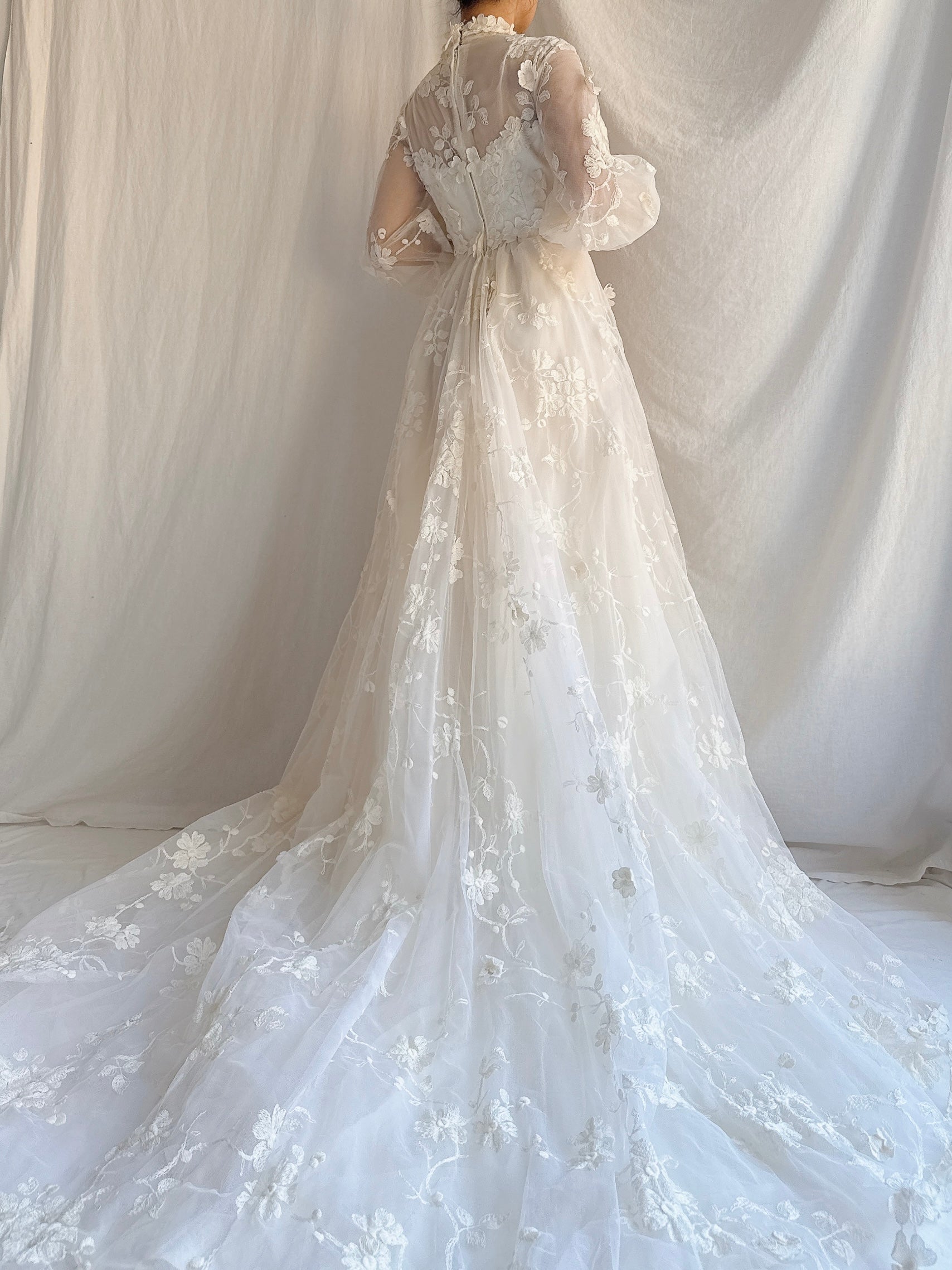 Vintage Embroidered Tulle 3D Gown - S