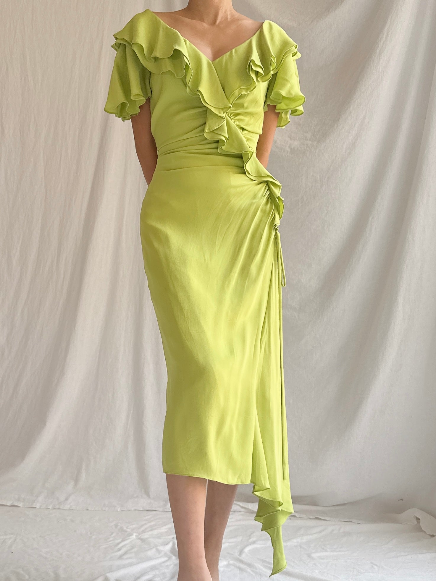 Vintage Chartreuse Belleville Sassoon  Silk Draped Dress - S