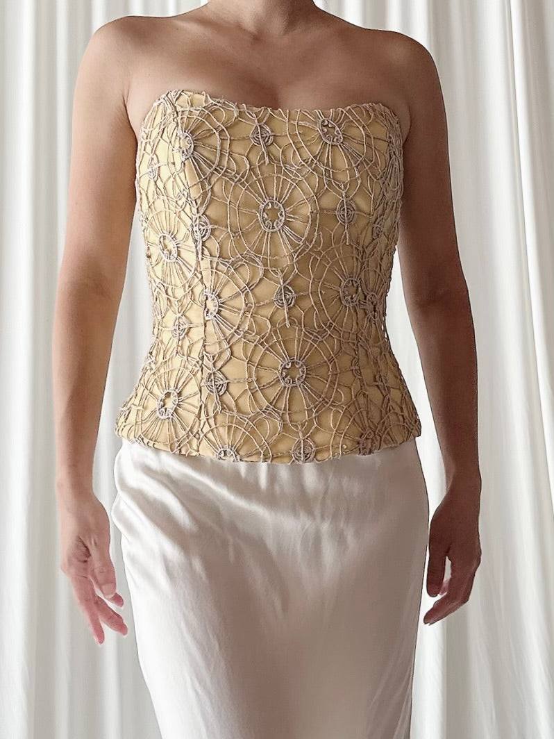 Vintage Silk Crochet Bustier Top - Size L