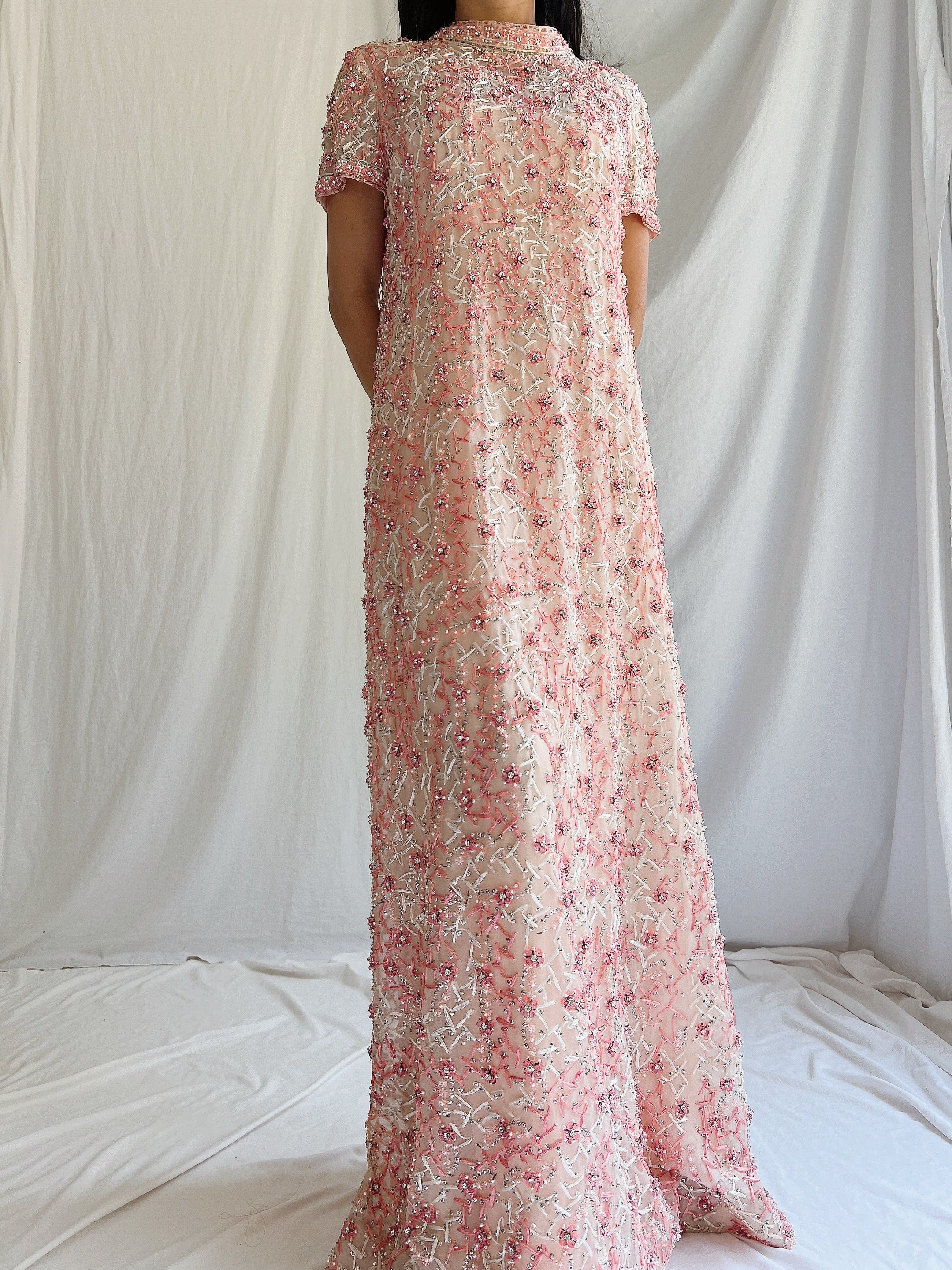 1960s Silk Organza Hand-Embroidered Gown - M/L