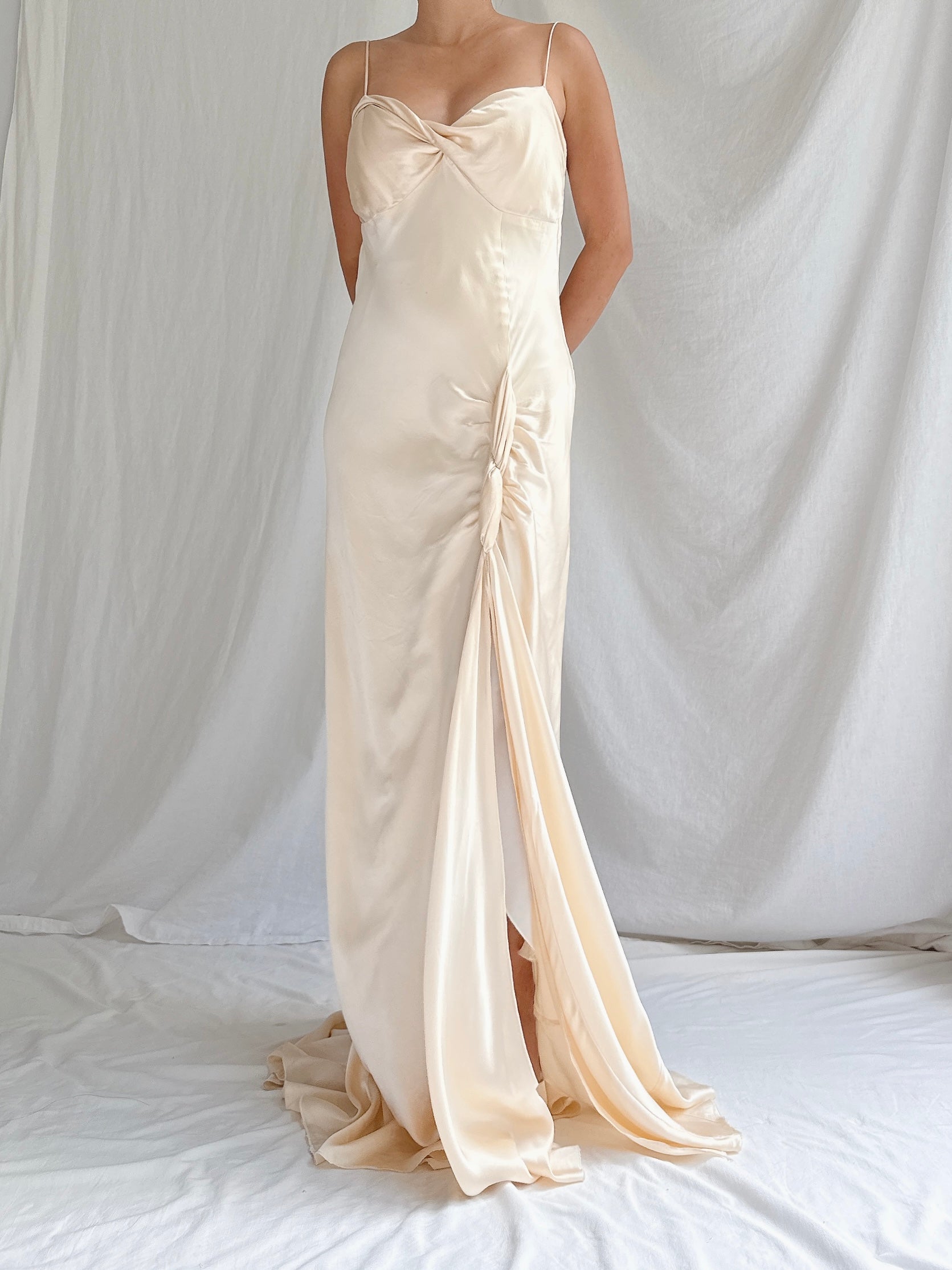 Vintage Silk Spaghetti Straps Gown - S