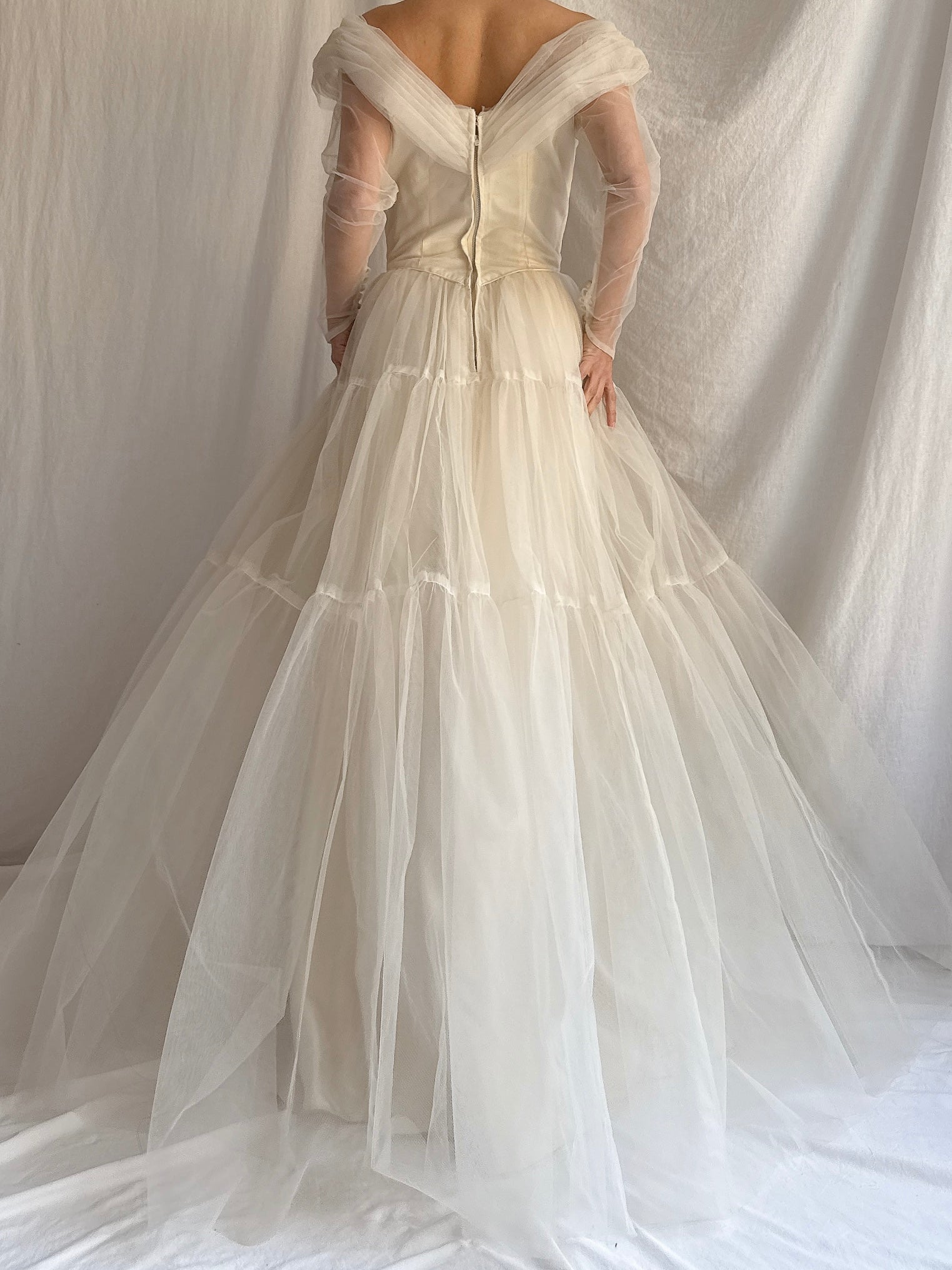 1950s Tulle Off-the-shoulder Gown - XS