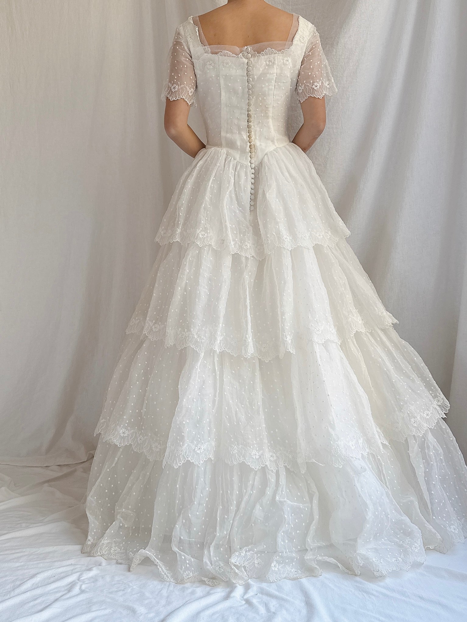 1950s Organdy Tiered Gown - XS