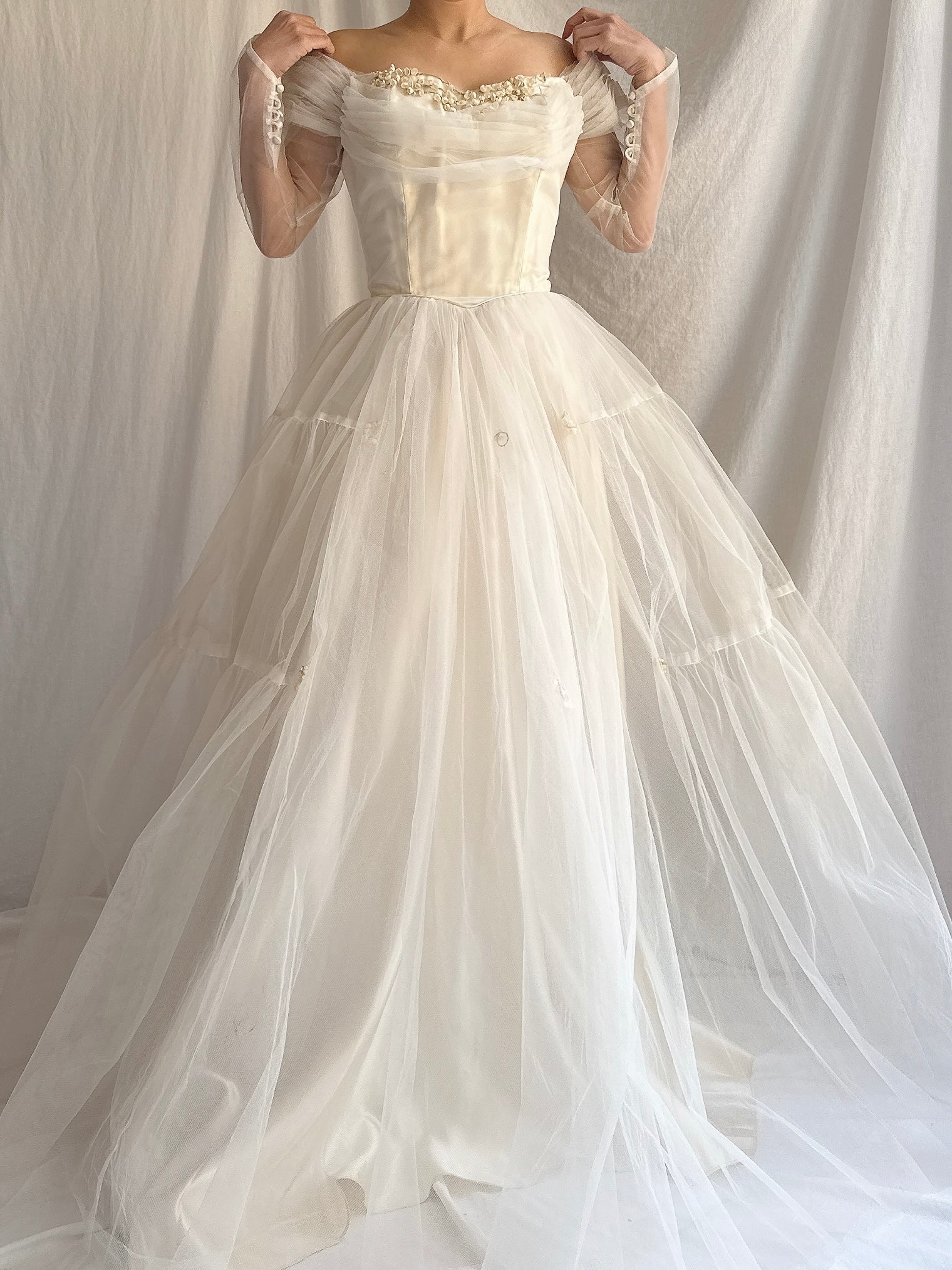 1950s Tulle Off-the-shoulder Gown - XS