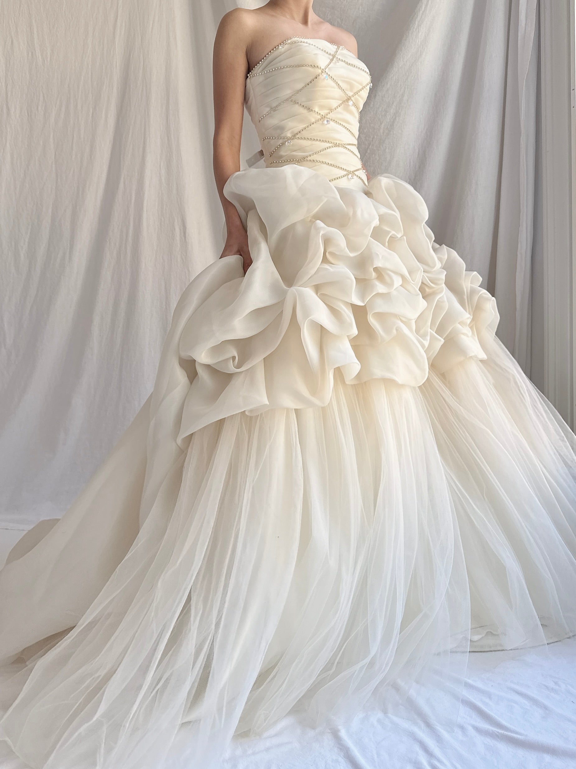 Vintage Buttercream Ruffle Organza Gown - S