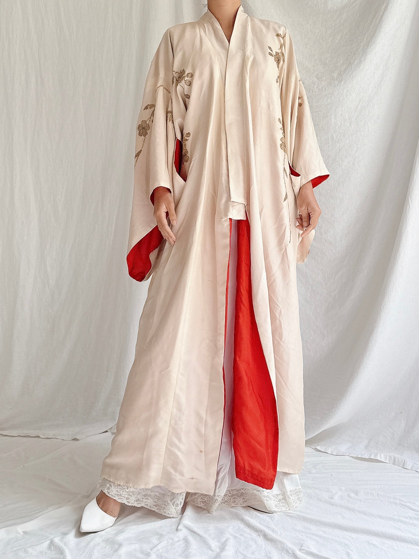 Antique Silk Peacock Embroidered Kimono - OSFM
