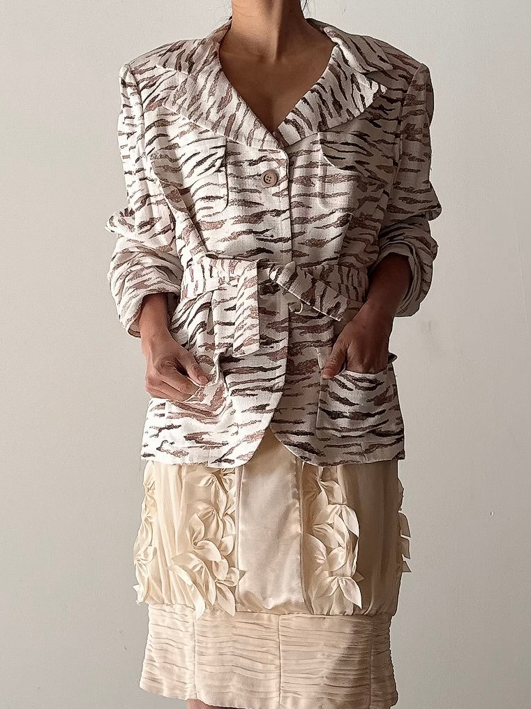 Vintage Solvai Linen Animal Print Jacket - FR44
