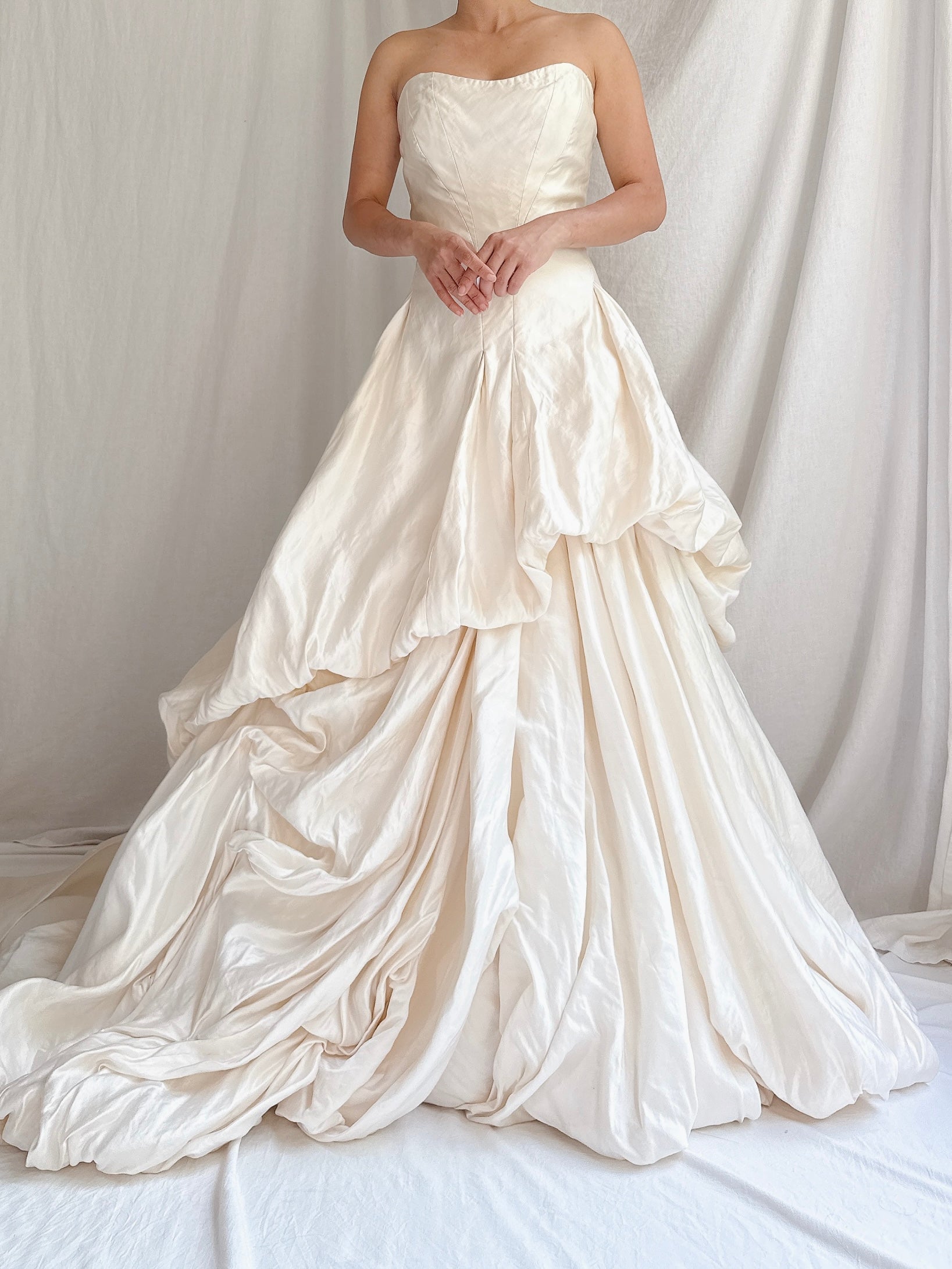 Vintage Silk Anna Maier Corset Draped Gown - M-L