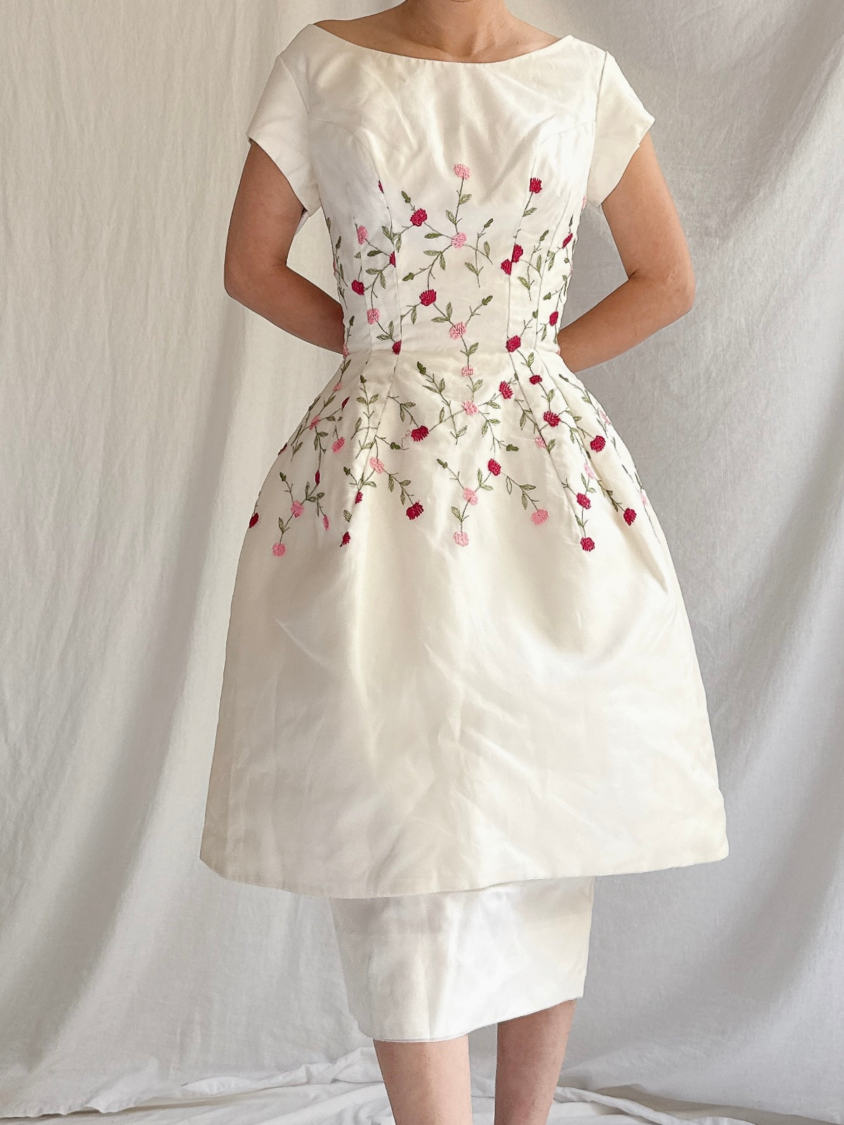 1960s Embroidered Peplum Dress - S