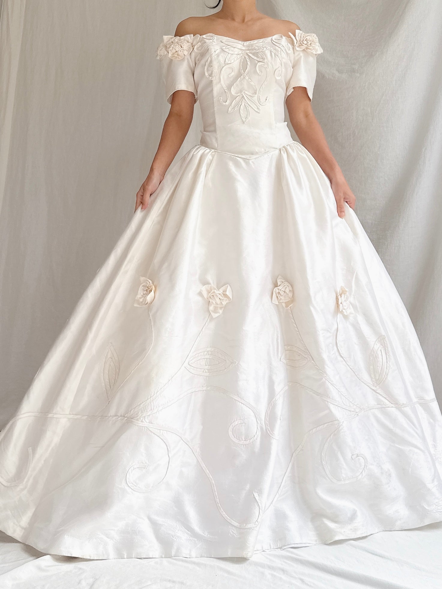 Vintage Silk Rosette Applique Dress - S