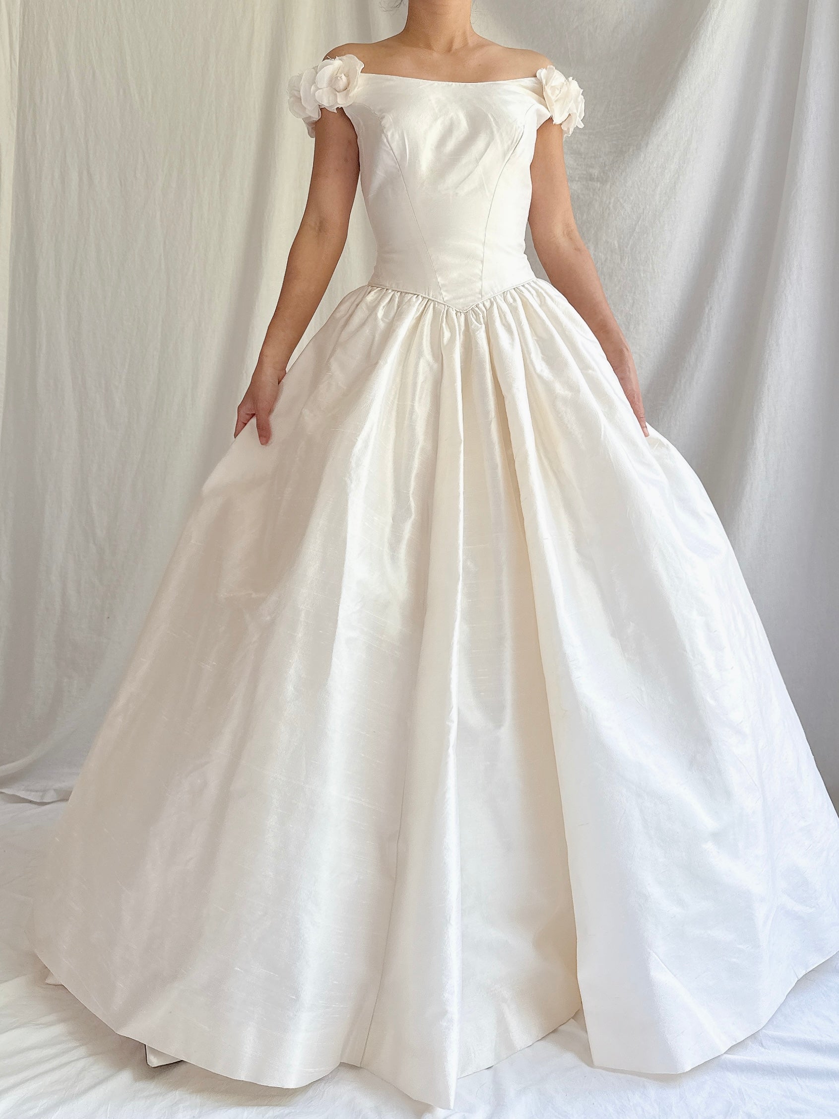 1990s Silk Flower Embellished Gown - XS