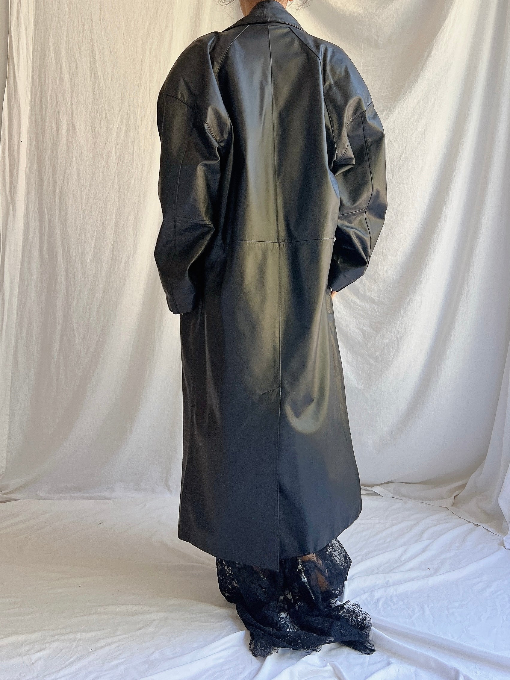 1990s Black Leather Coat - M/L