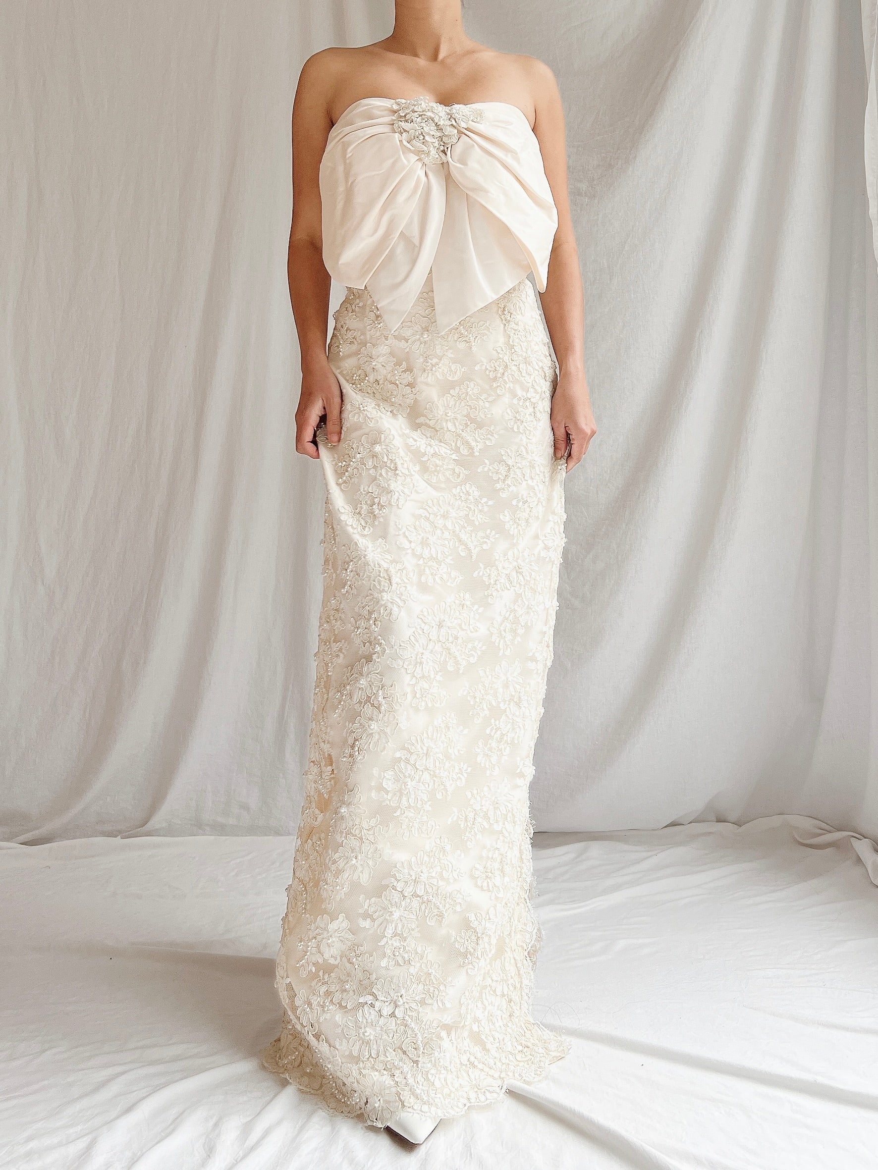 Vintage Silk and Corded Lace Gown - S/4